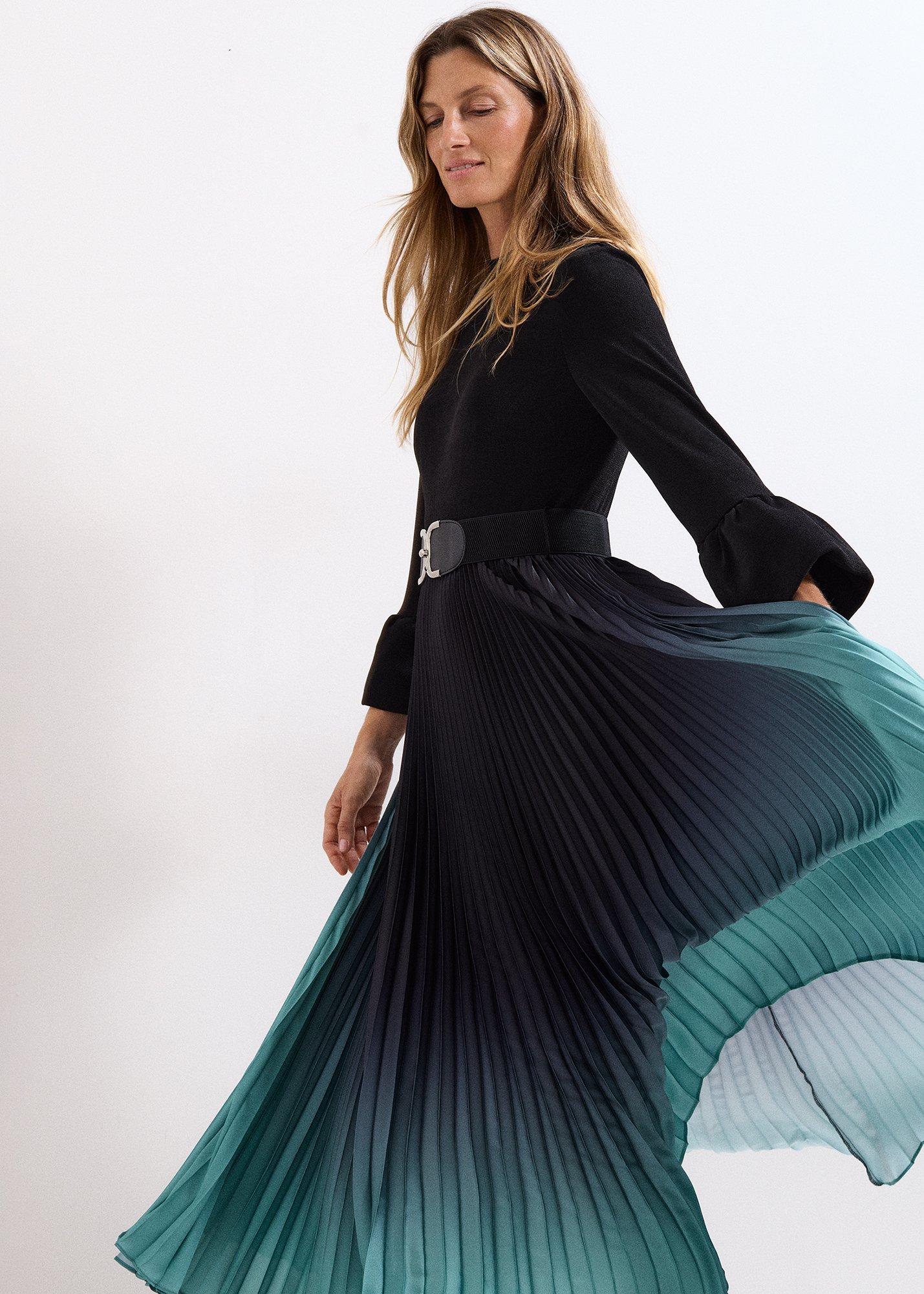 ${product-id}-Meloni Ombre Pleat Skirt Dress-Black Multi-${view-type}