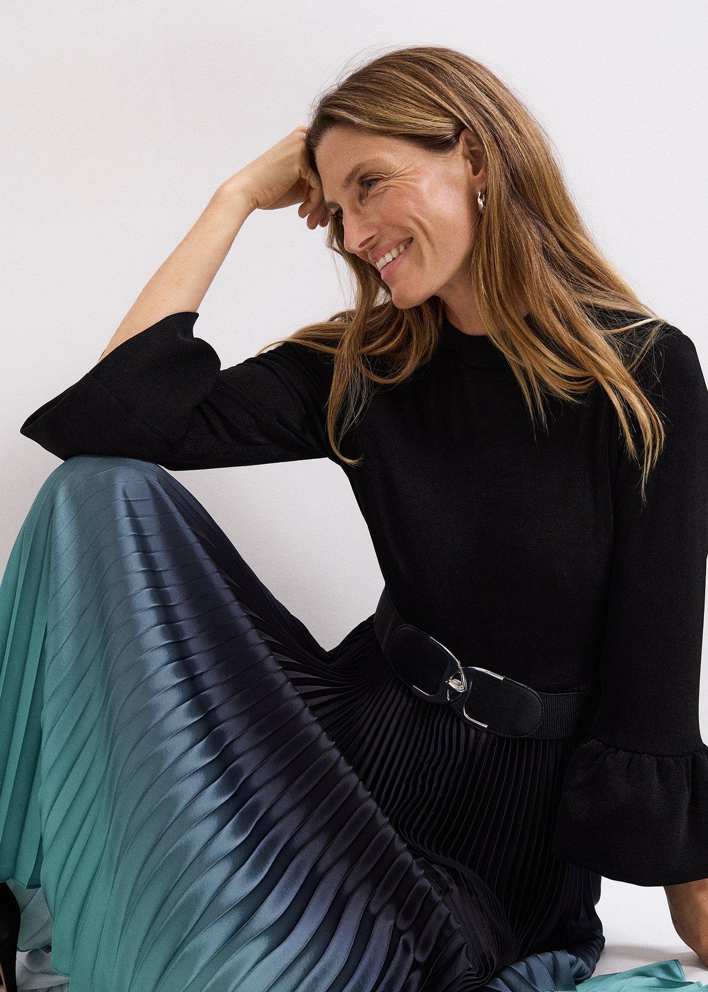${product-id}-Meloni Ombre Pleat Skirt Dress-Black Multi-${view-type}