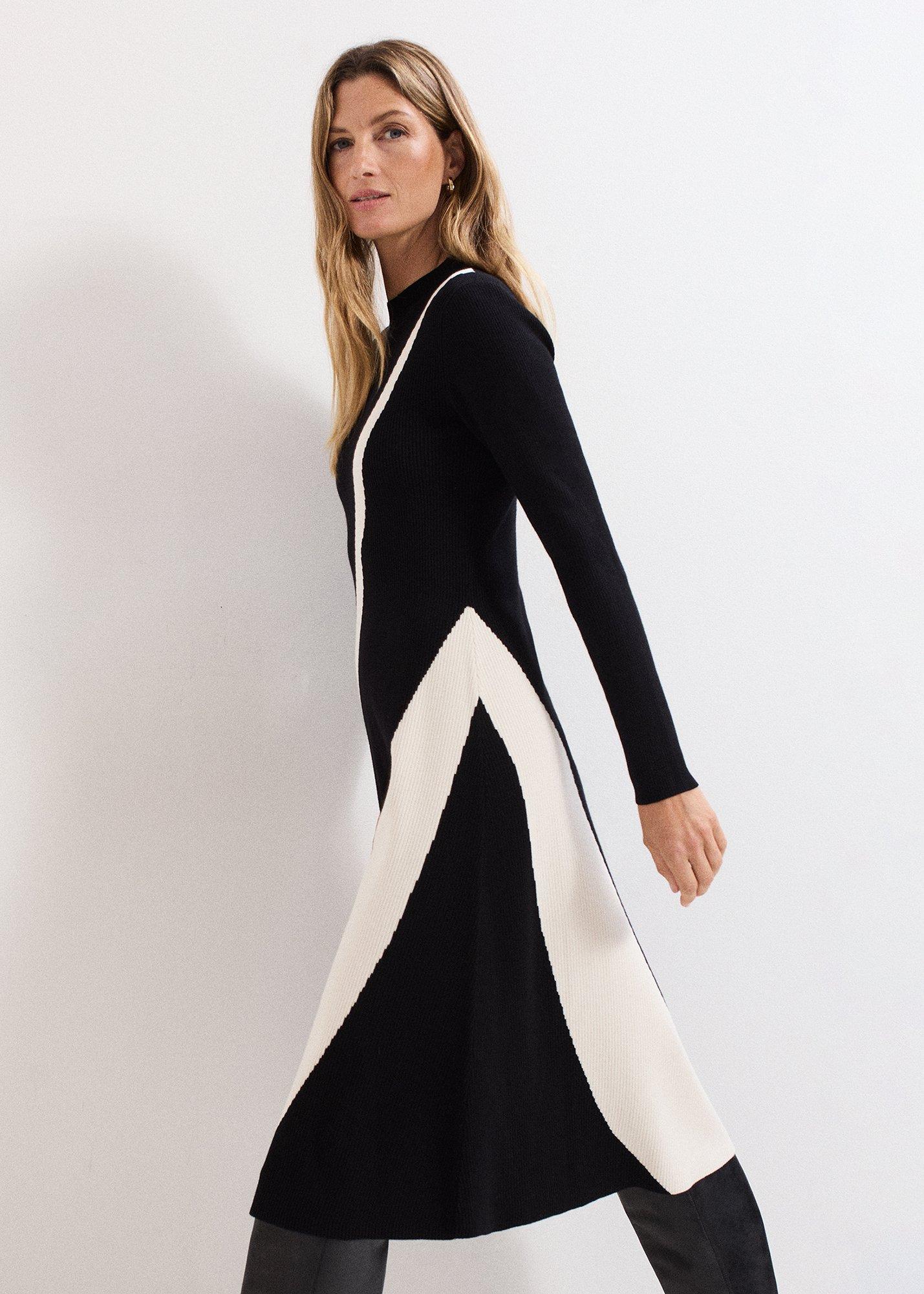 ${product-id}-Julie Fit and Flare Colourblock Knit Dress-Black/Ivory-${view-type}
