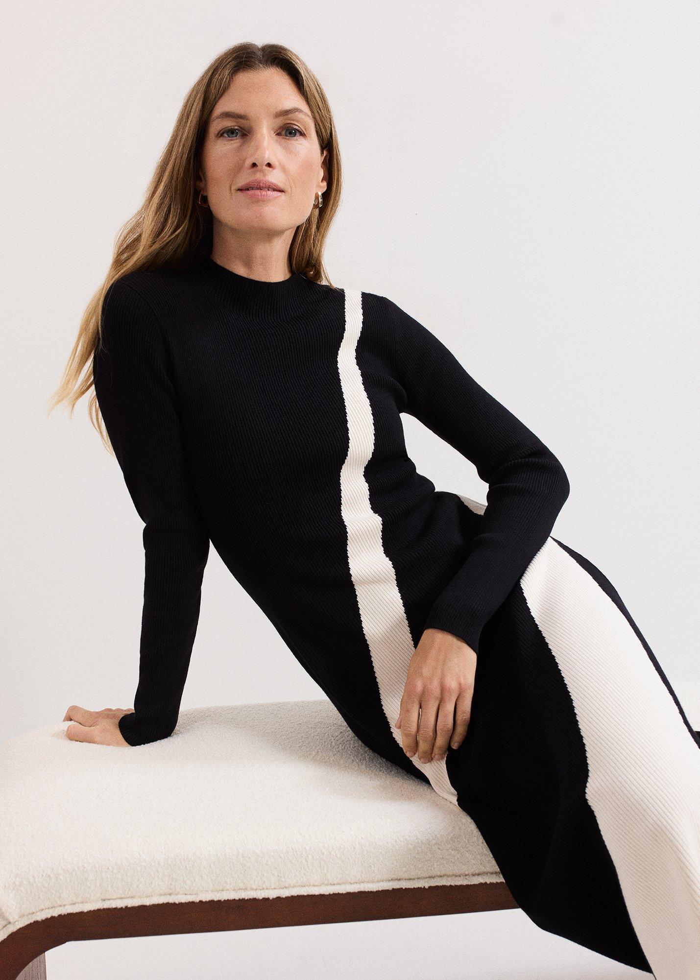 ${product-id}-Julie Fit and Flare Colourblock Knit Dress-Black/Ivory-${view-type}