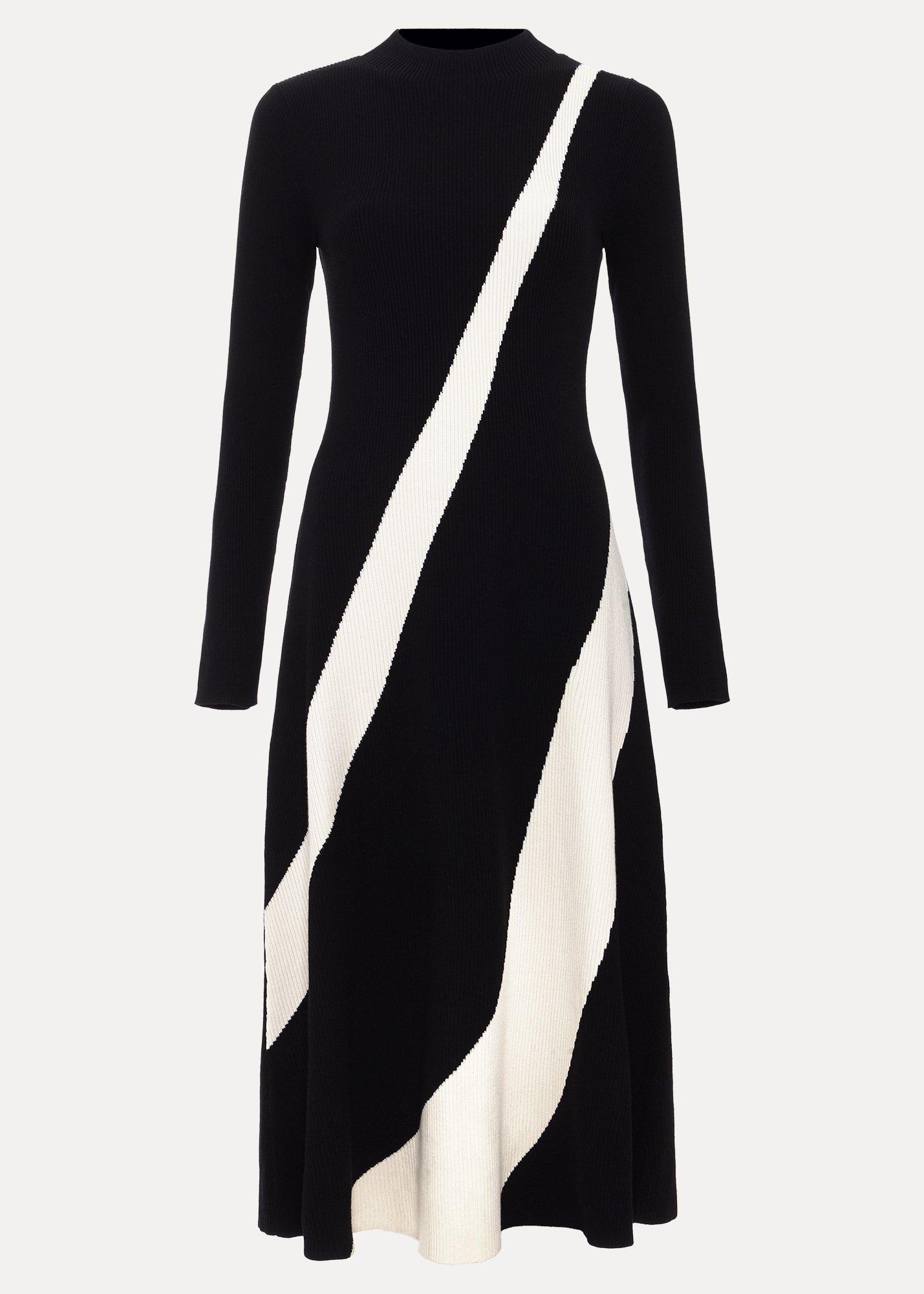 ${product-id}-Julie Fit and Flare Colourblock Knit Dress-Black/Ivory-${view-type}