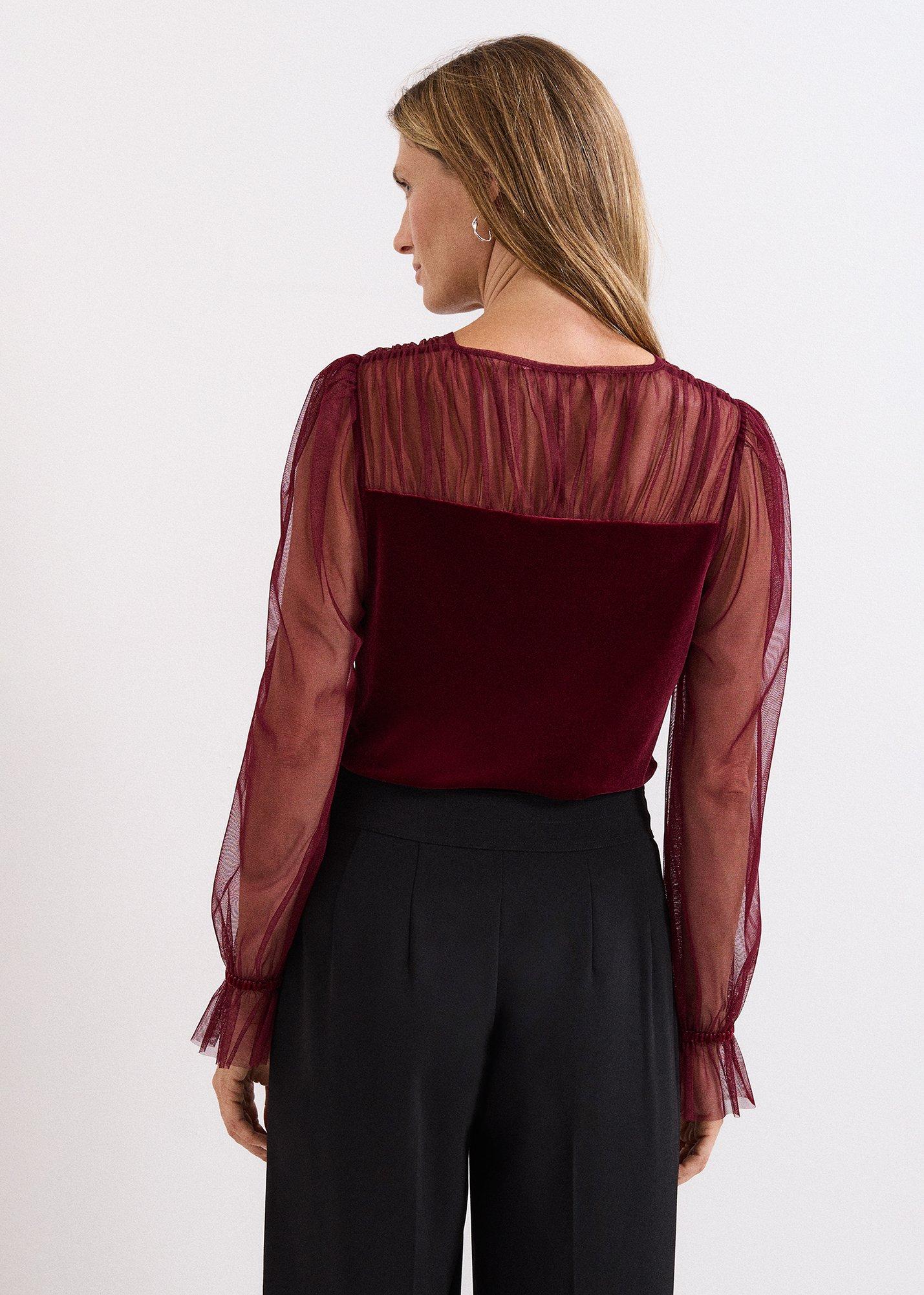 ${product-id}-Cindy Velvet Tulle Blouse-Burgundy-${view-type}
