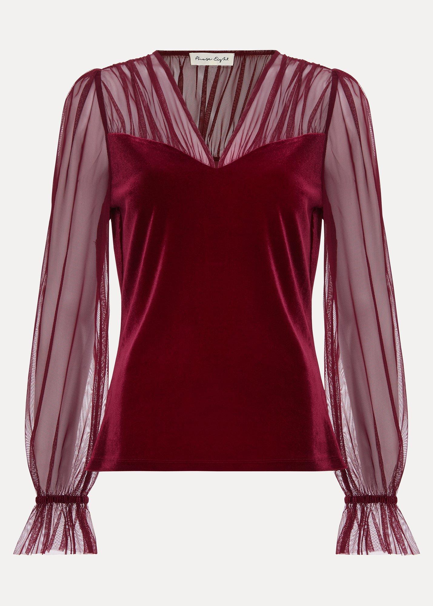 ${product-id}-Cindy Velvet Tulle Blouse-Burgundy-${view-type}