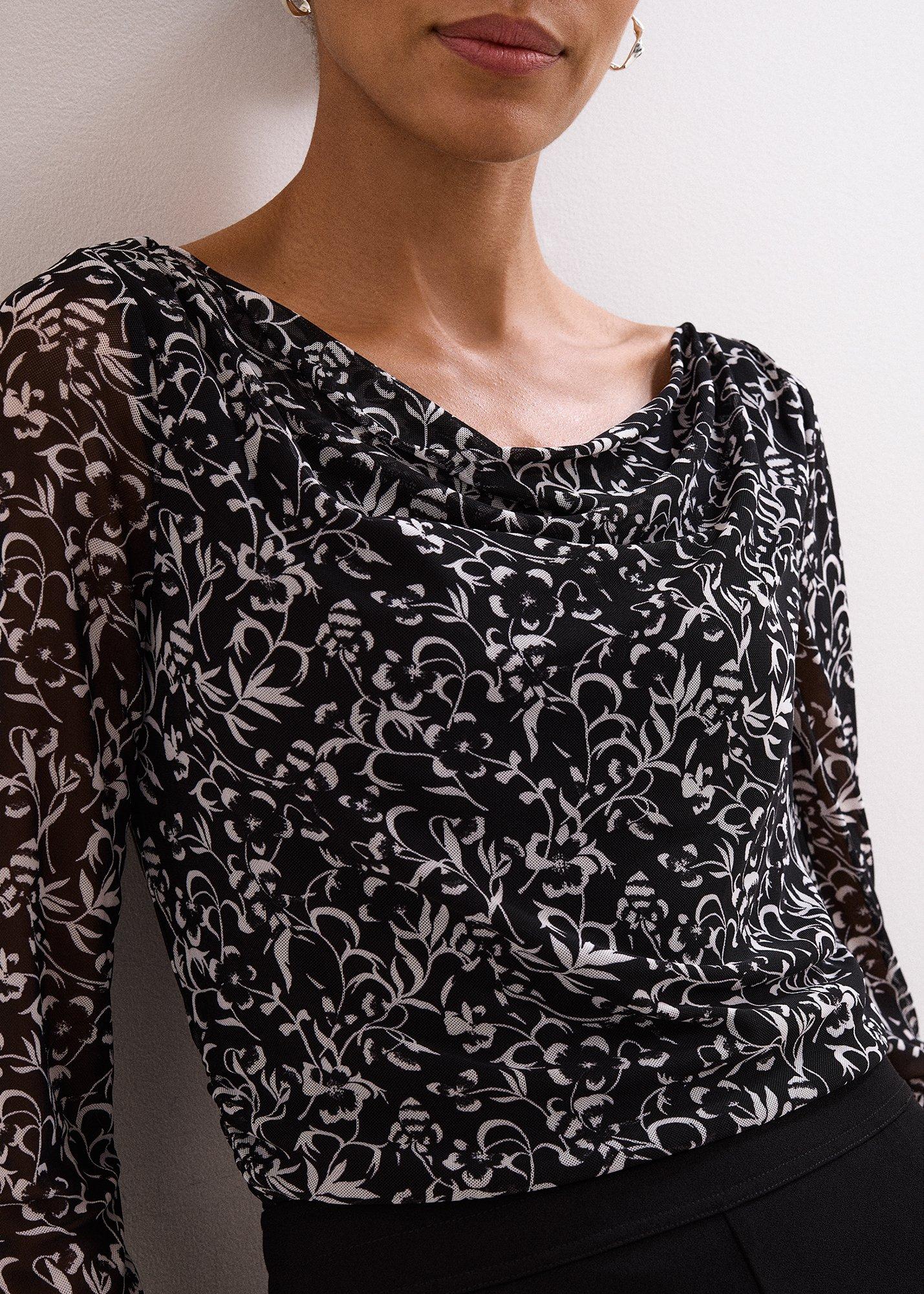 ${product-id}-Tammy Printed Cowl Neck Mesh Top-Black/Ivory-${view-type}