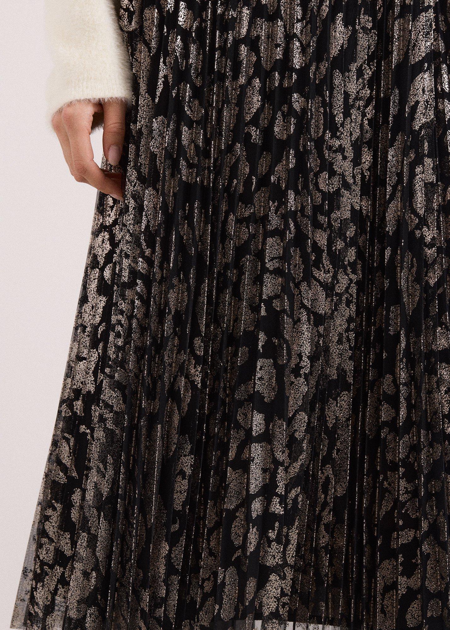 ${product-id}-Edie Gold Print Pleated Midi Skirt-Black-${view-type}