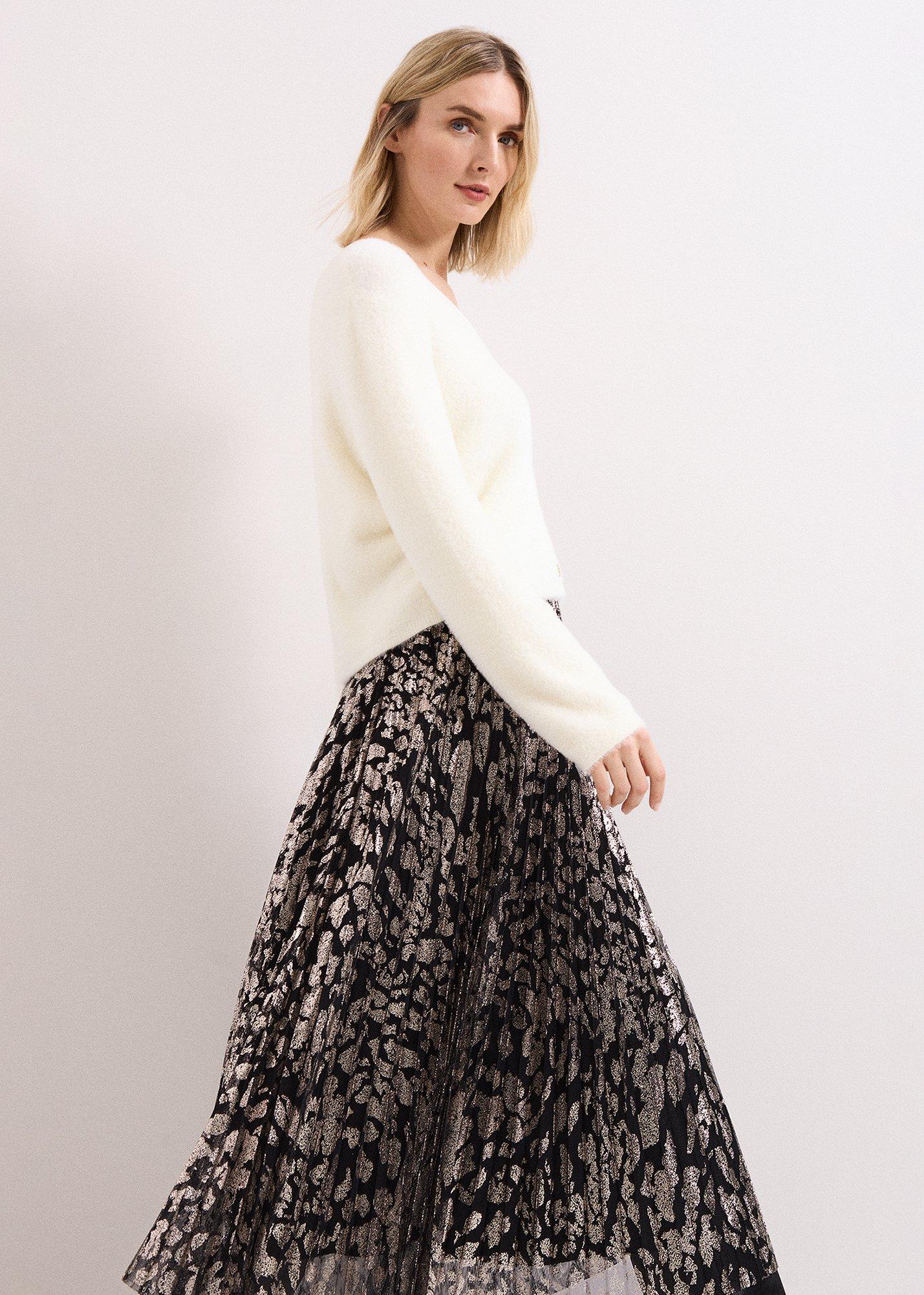 ${product-id}-Edie Gold Print Pleated Midi Skirt-Black-${view-type}