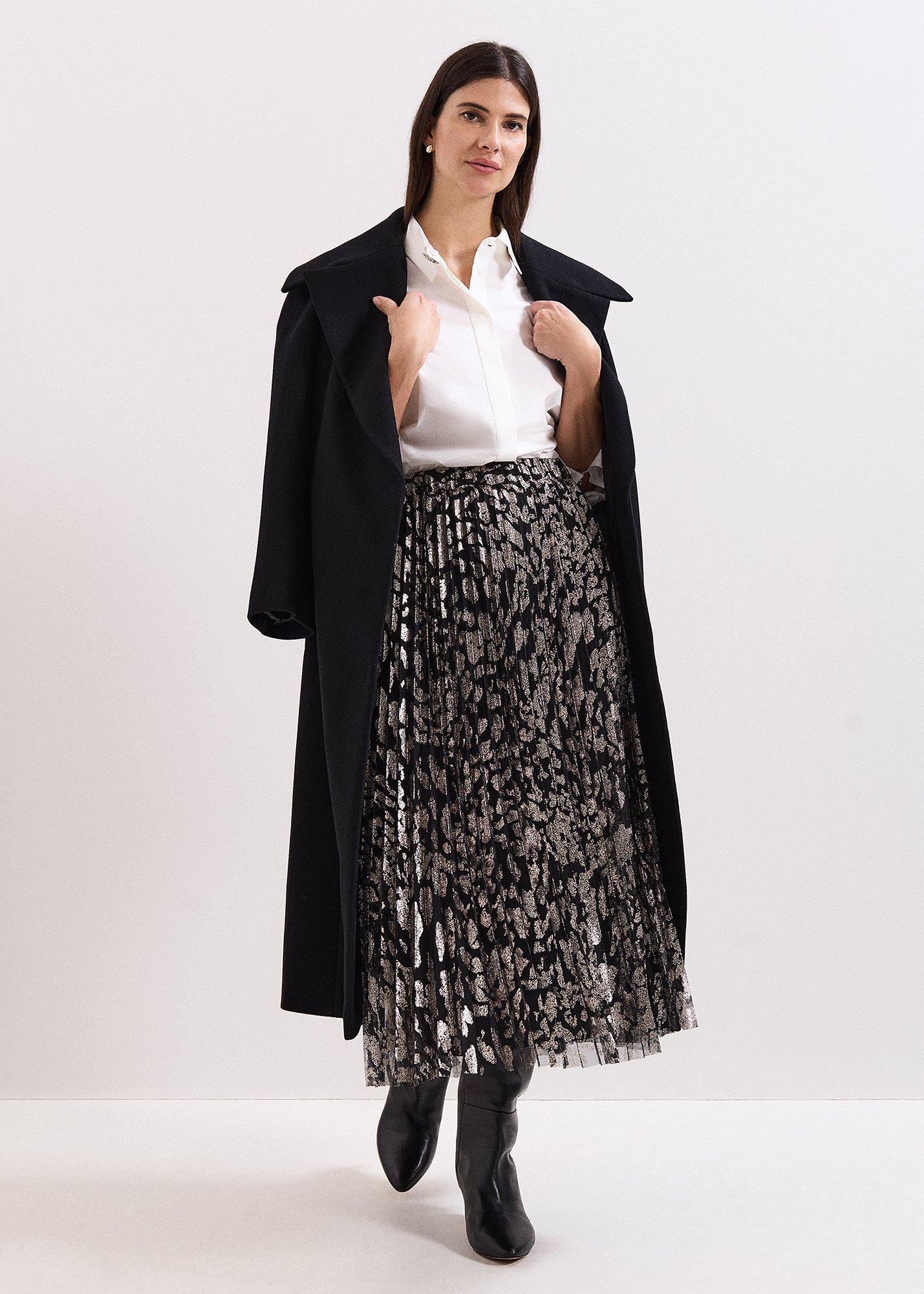 ${product-id}-Petite Edie Gold Print Pleated Midi Skirt-Black-${view-type}