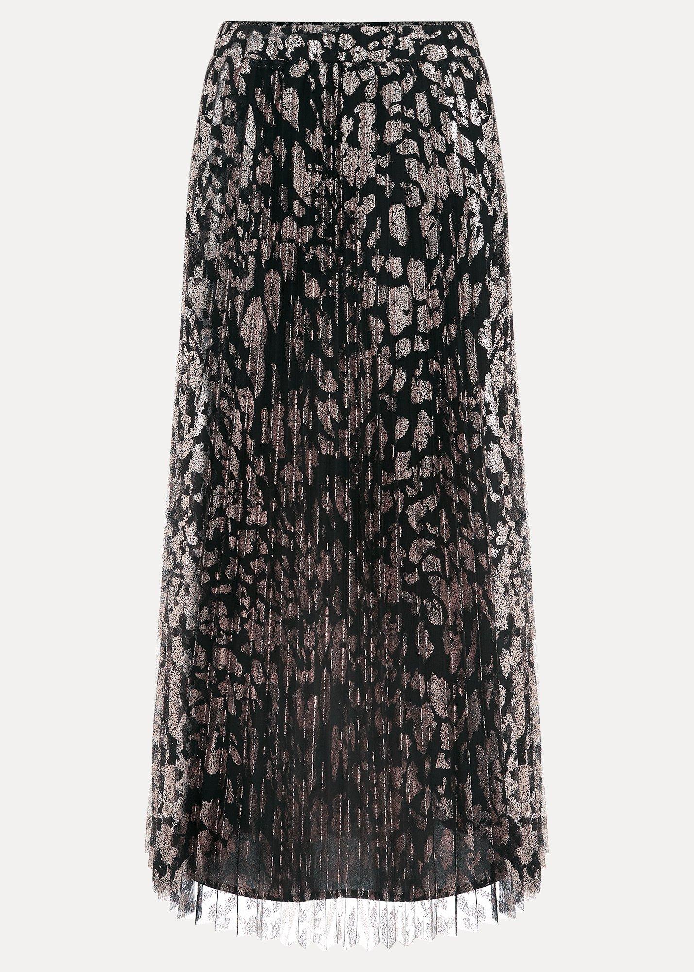 ${product-id}-Petite Edie Gold Print Pleated Midi Skirt-Black-${view-type}