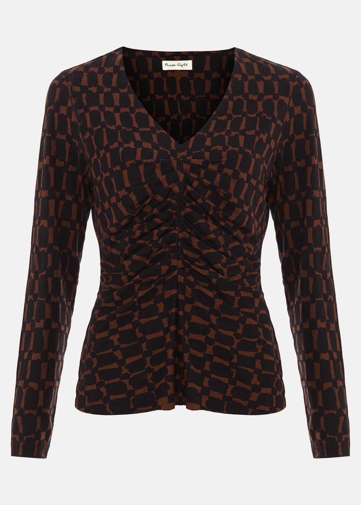 ${product-id}-Brooke Geo Pleat Front Long Sleeve Top-Brown-${view-type}