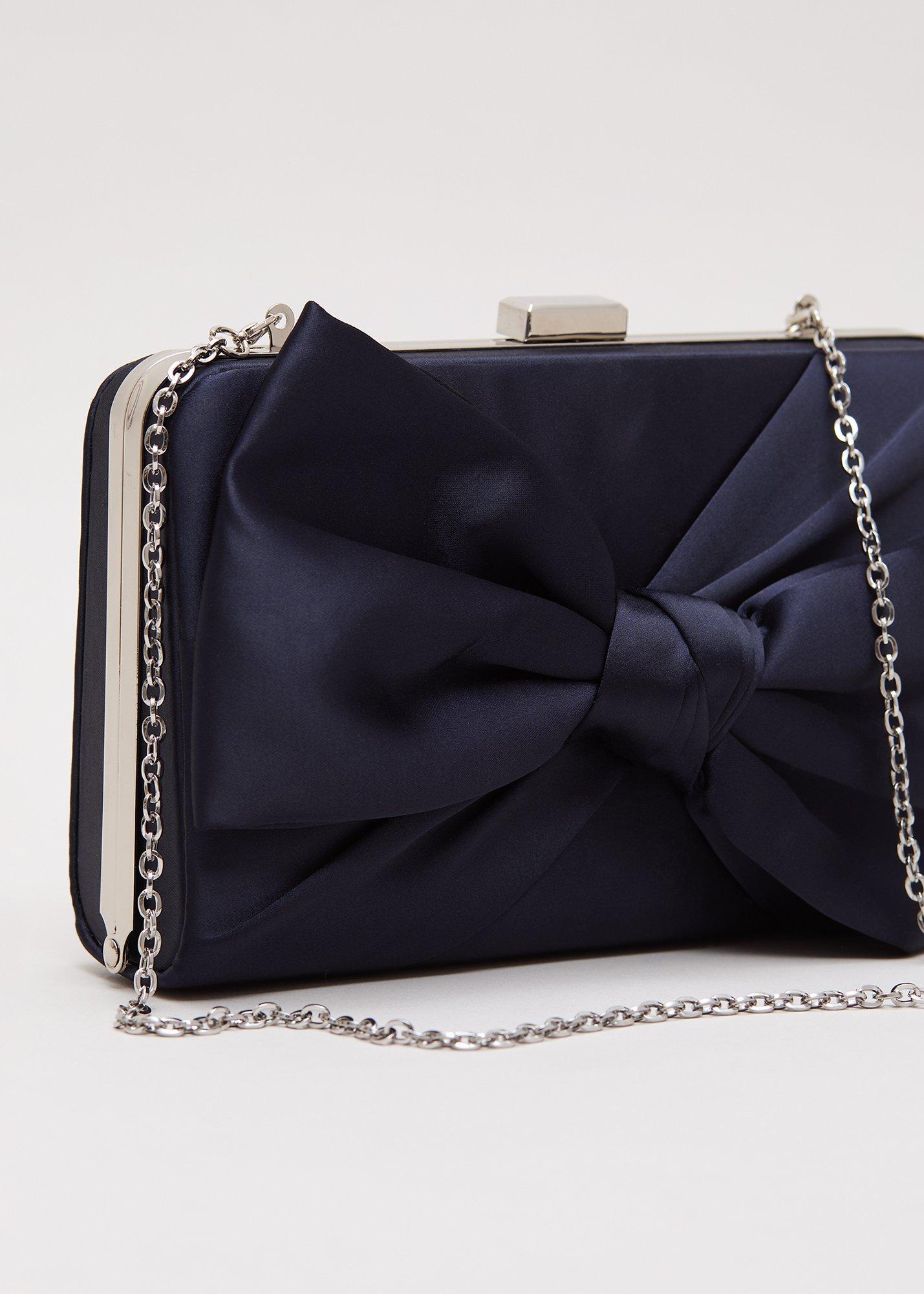 ${product-id}-Satin Knot Front Box Clutch Bag-Navy-${view-type}