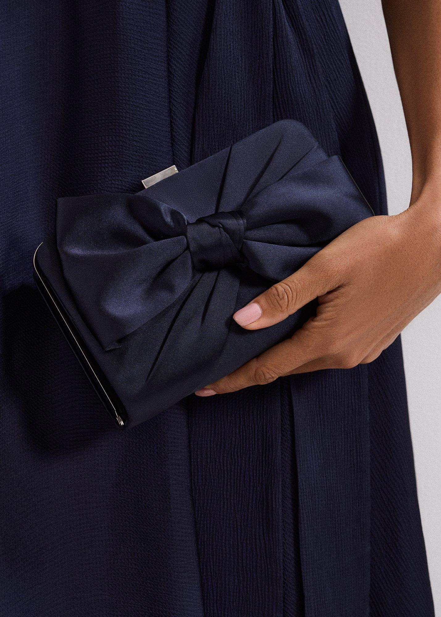 ${product-id}-Satin Knot Front Box Clutch Bag-Navy-${view-type}