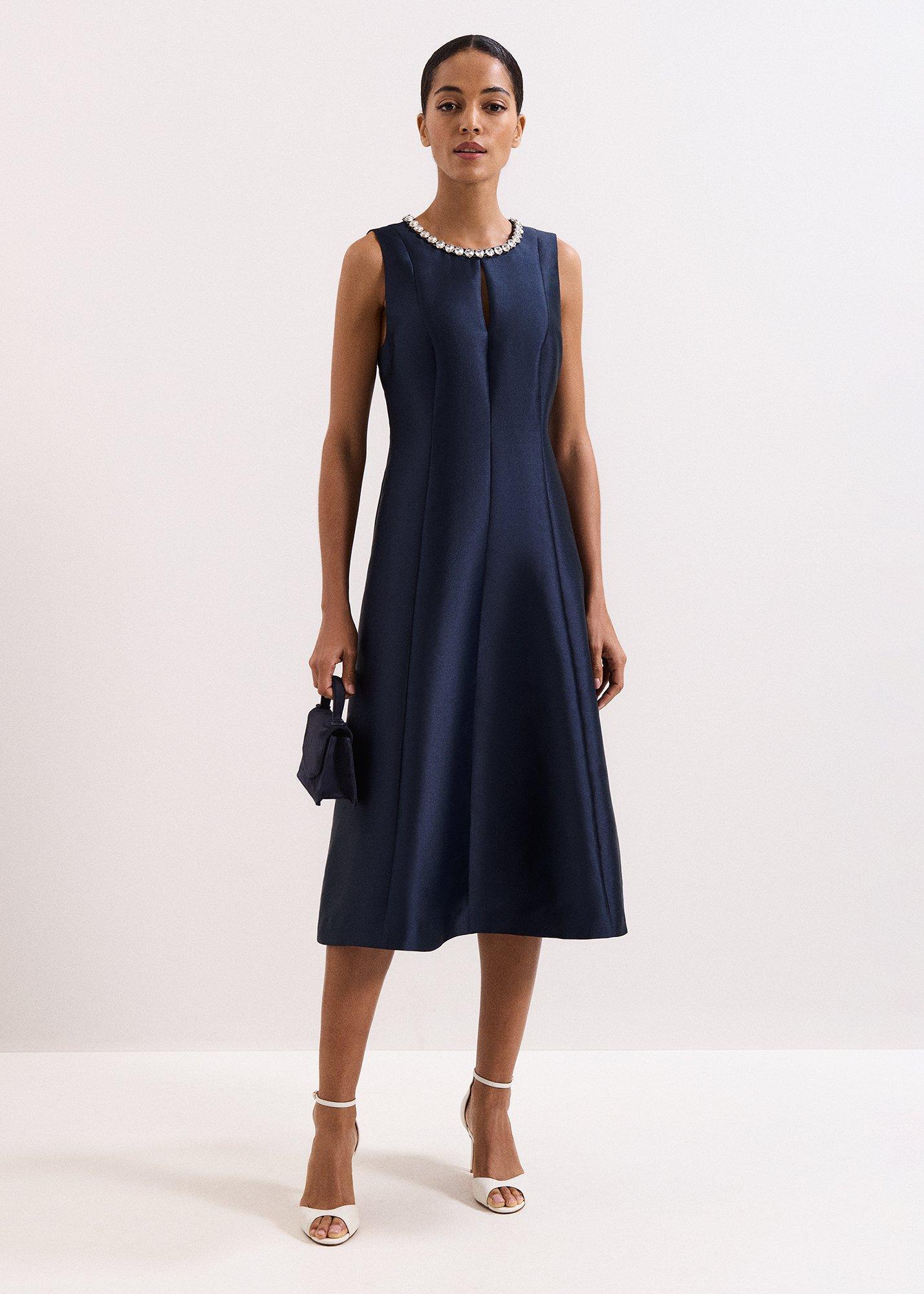 ${product-id}-Judy Satin Twill Jewelled Dress-Navy-${view-type}