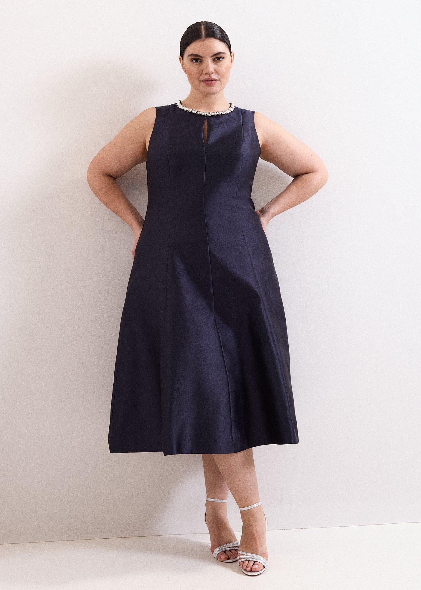 ${product-id}-Judy Satin Twill Jewelled Dress-Navy-${view-type}