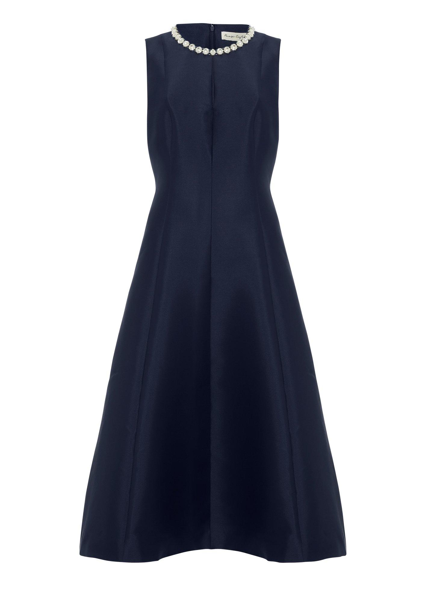 ${product-id}-Judy Satin Twill Jewelled Dress-Navy-${view-type}