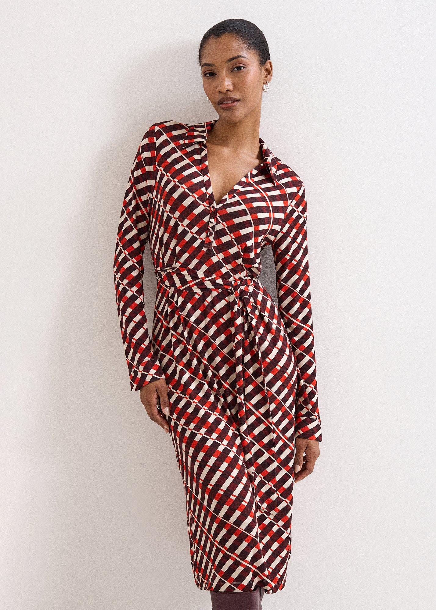 ${product-id}-Check Jersey Midi Dress-Multi-${view-type}