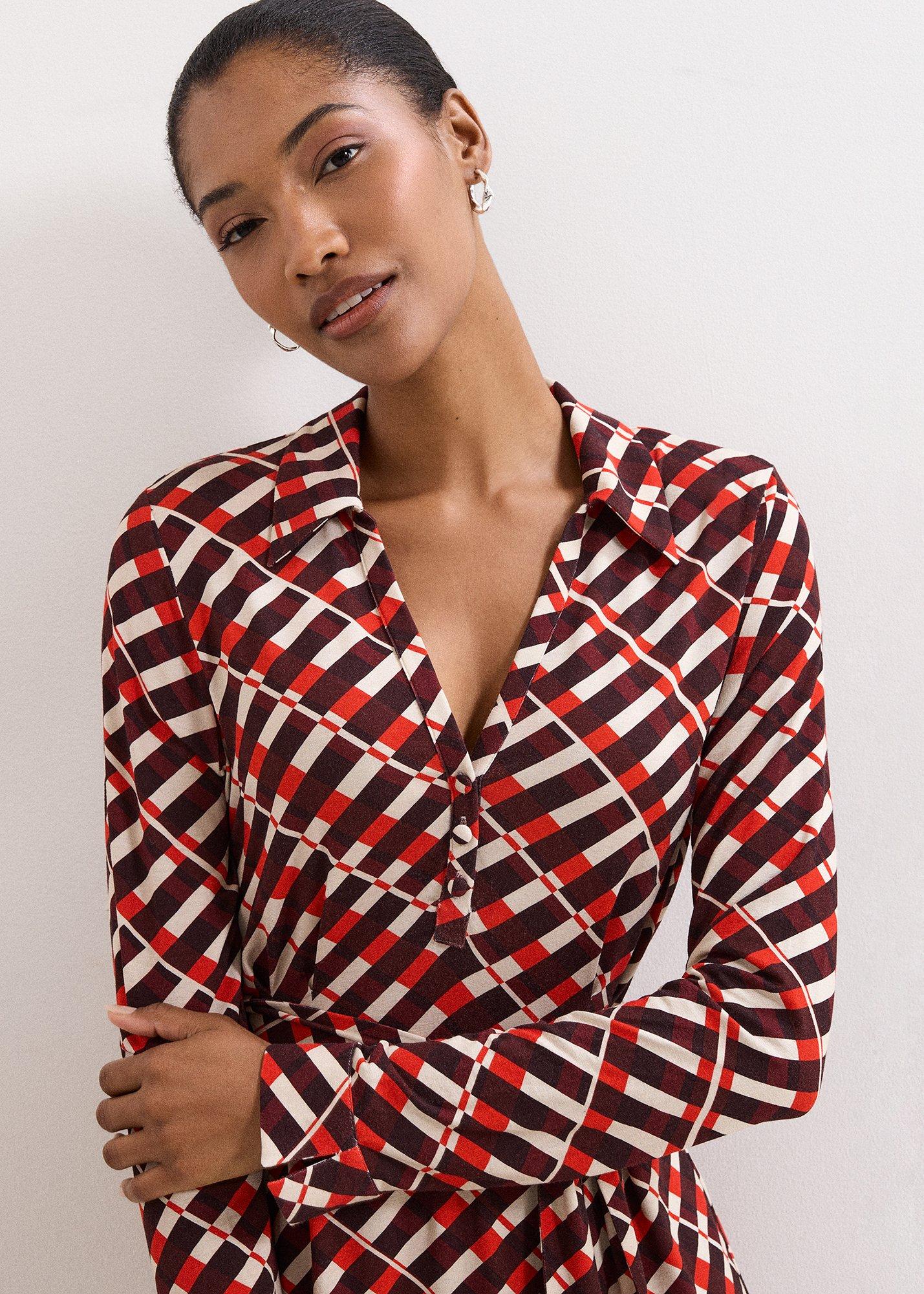 ${product-id}-Check Jersey Midi Dress-Multi-${view-type}