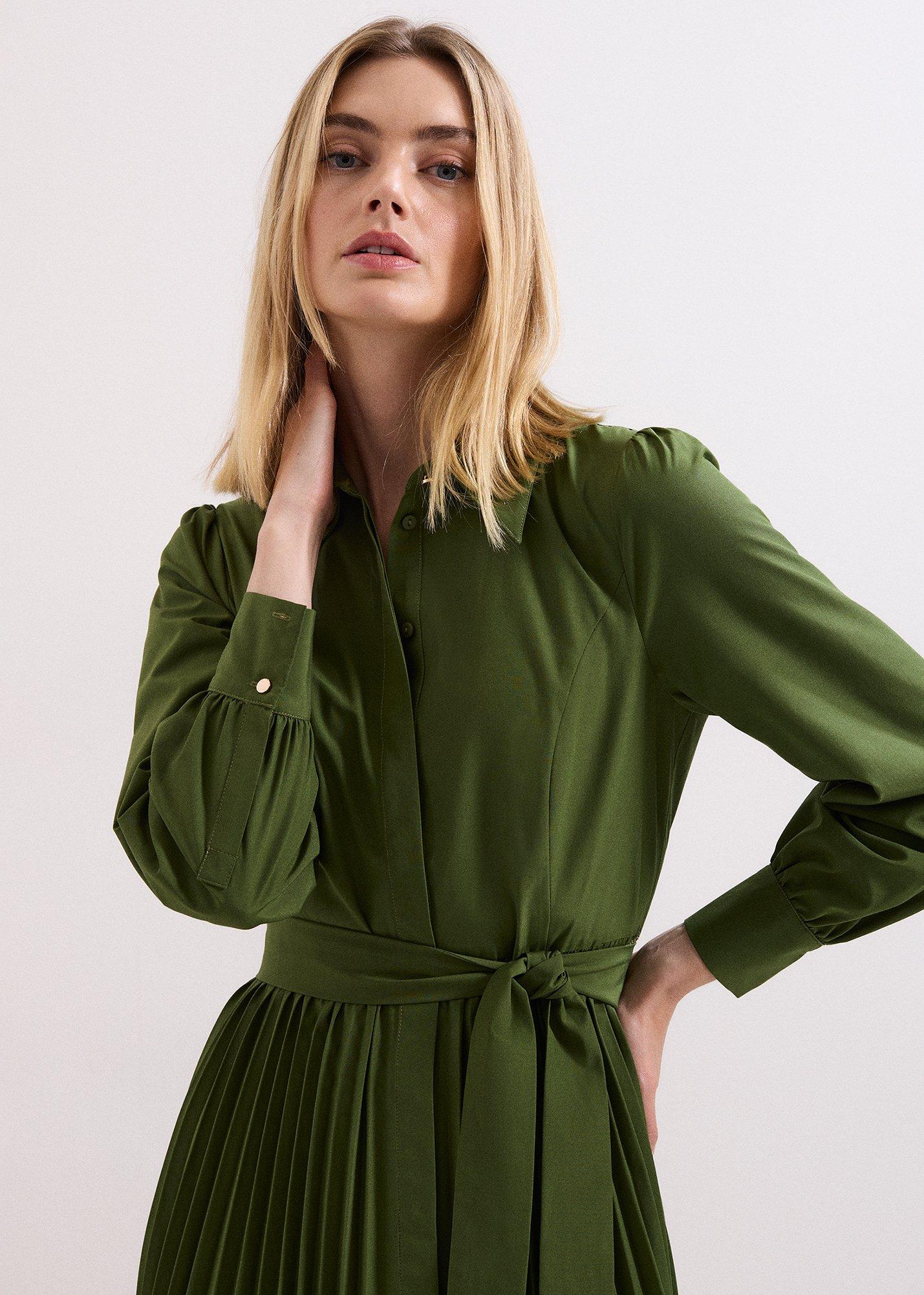 ${product-id}-Kelsie Shirt Pleated Midi Dress-Green-${view-type}