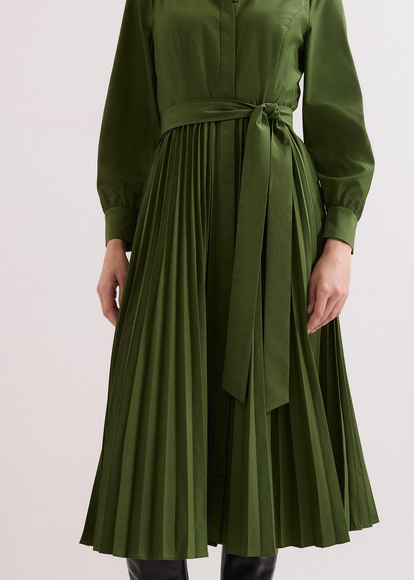 ${product-id}-Kelsie Shirt Pleated Midi Dress-Green-${view-type}