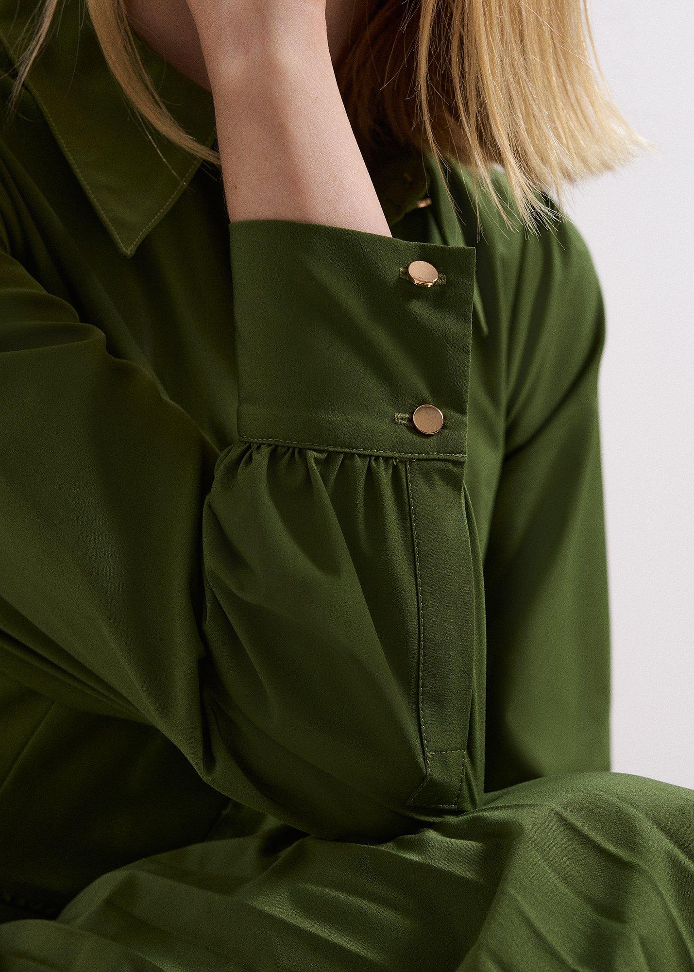 ${product-id}-Kelsie Shirt Pleated Midi Dress-Green-${view-type}