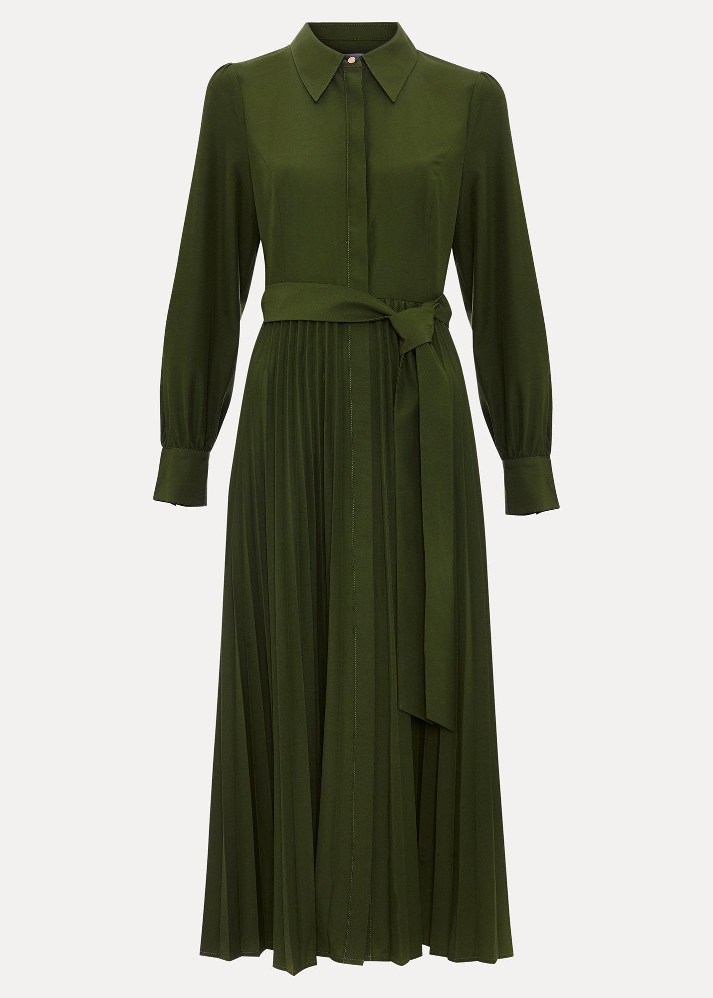 ${product-id}-Kelsie Shirt Pleated Midi Dress-Green-${view-type}