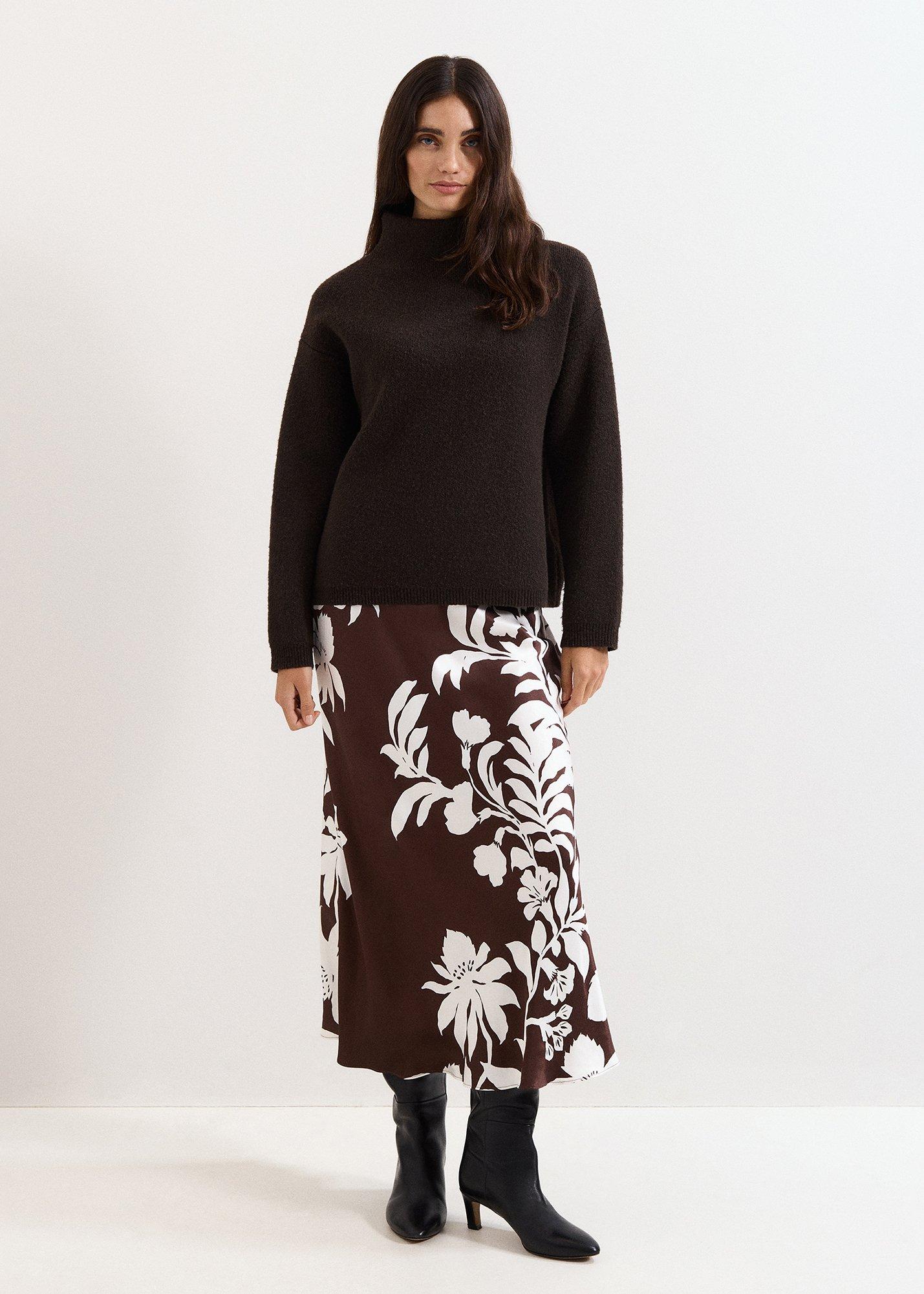 ${product-id}-Hattie Floral Satin Midi Skirt-Brown-${view-type}