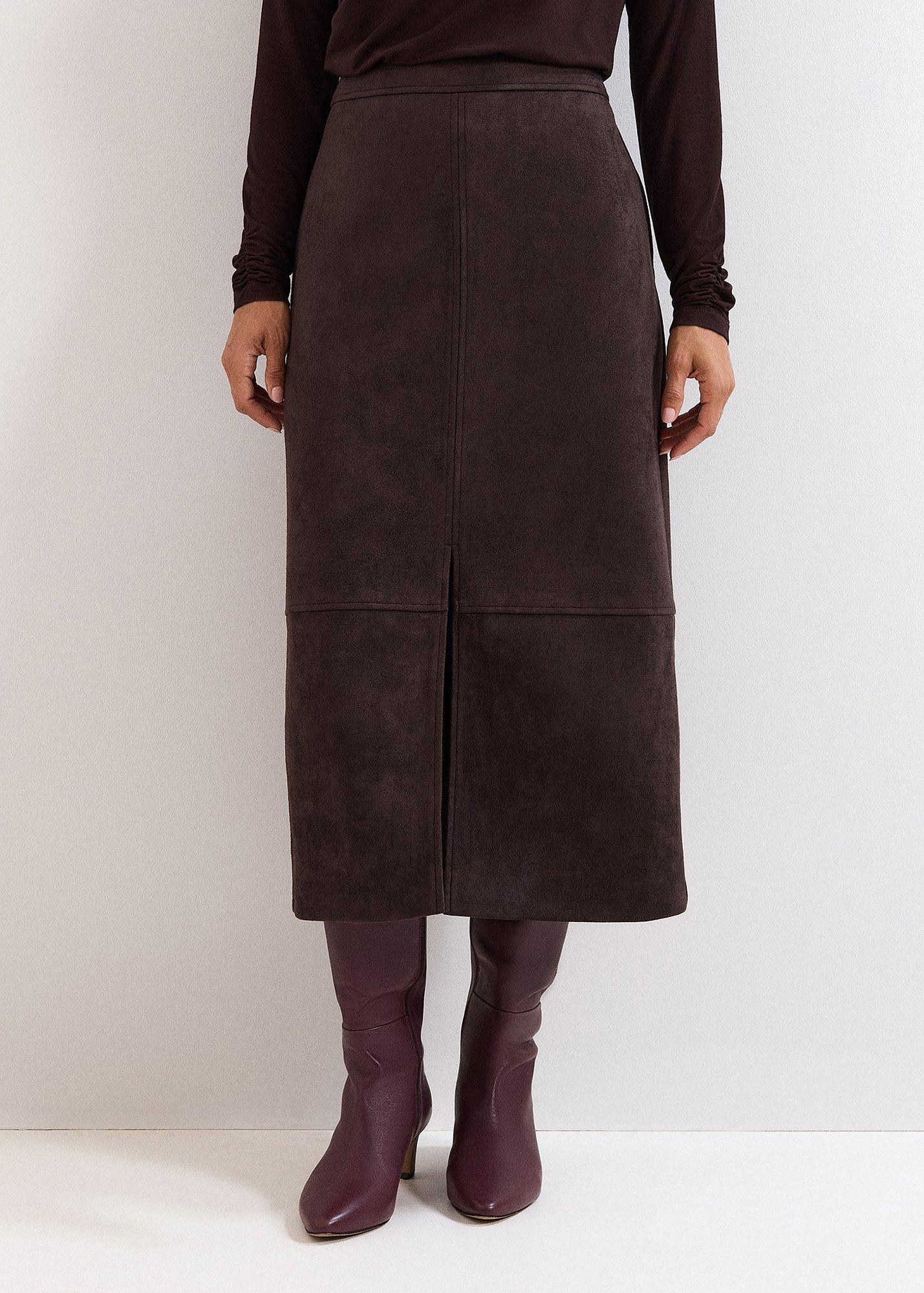 ${product-id}-Elodie Faux Suede Midi Pencil Skirt-Brown-${view-type}