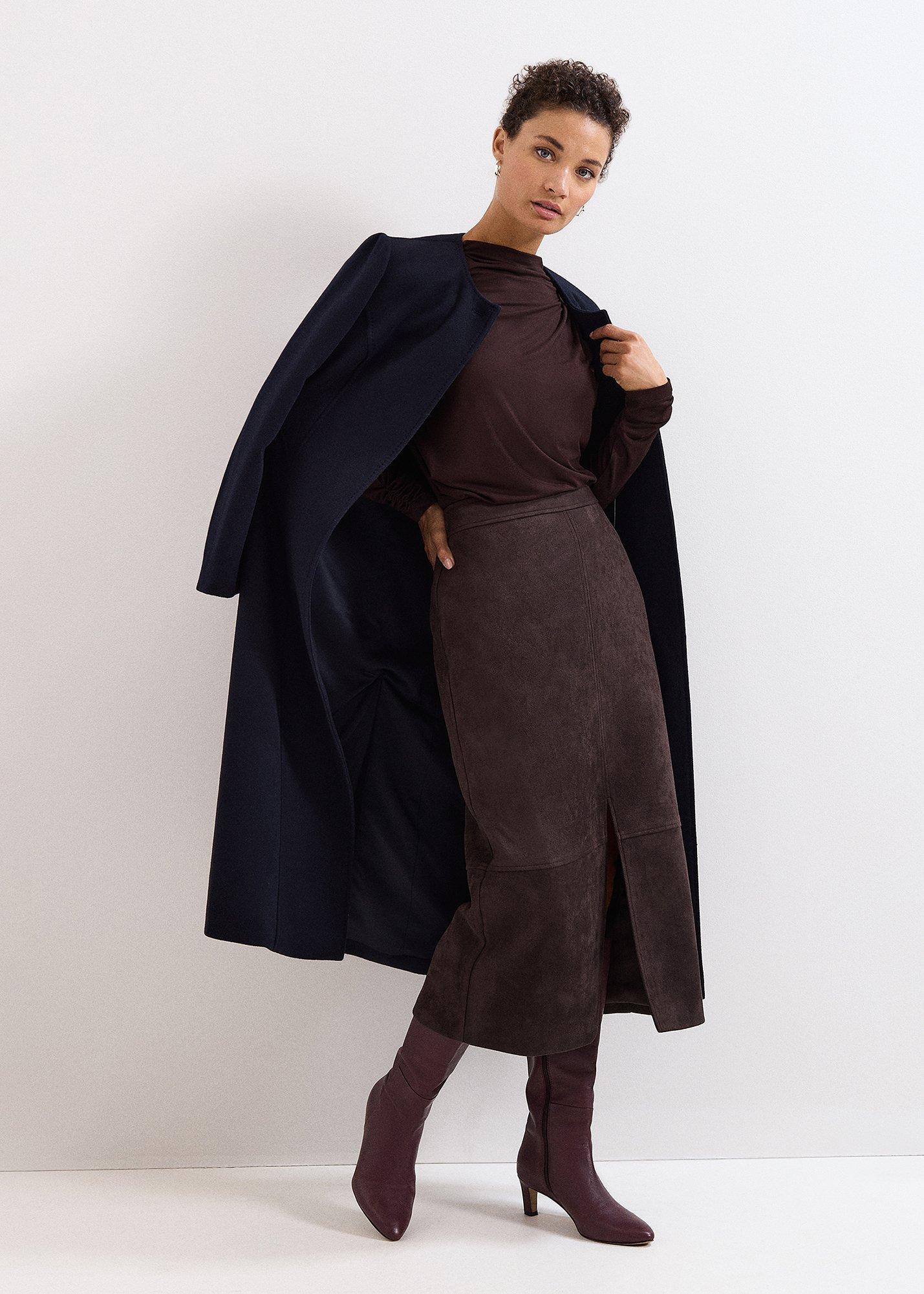 ${product-id}-Elodie Faux Suede Midi Pencil Skirt-Brown-${view-type}