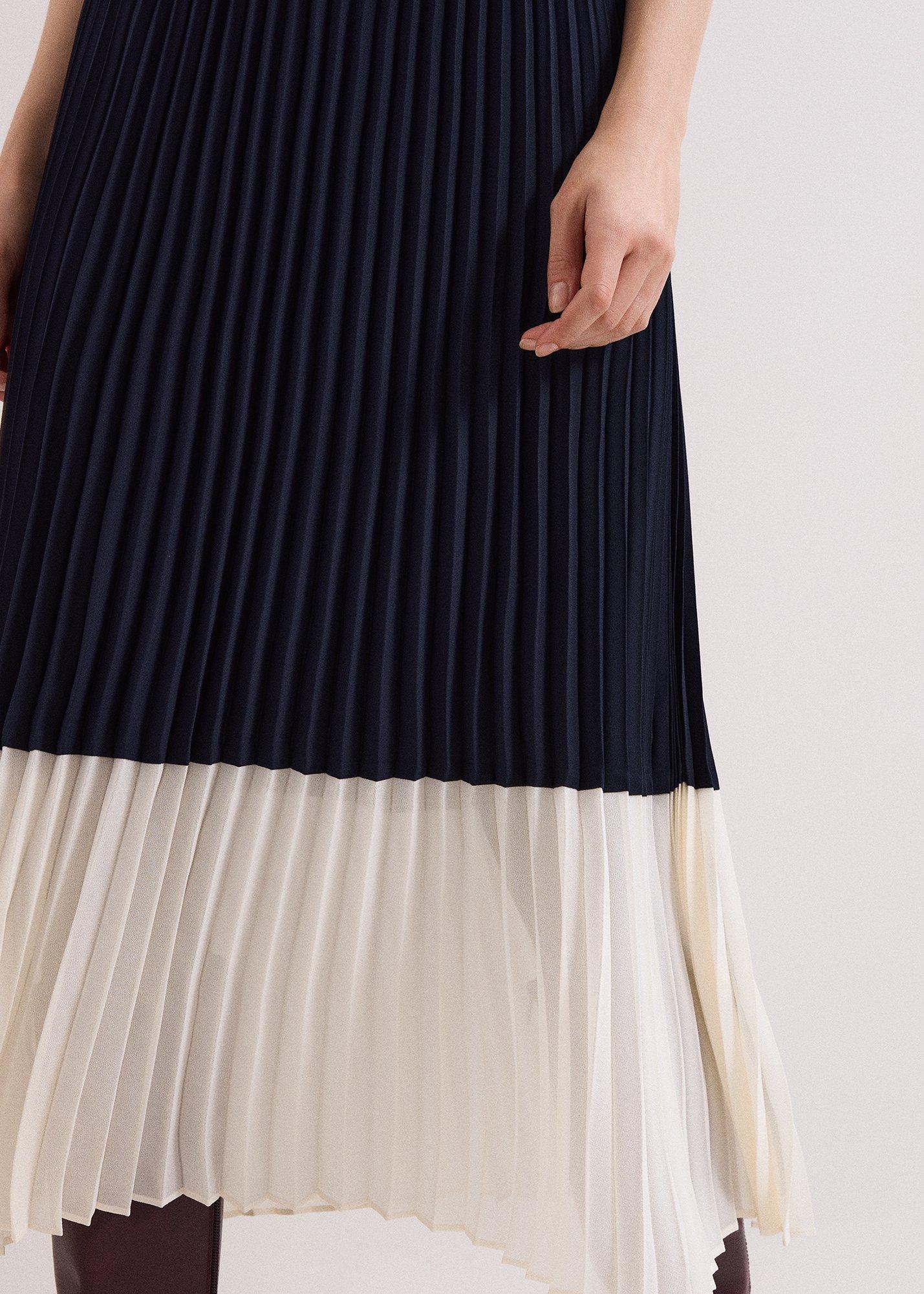 ${product-id}-Eleanor Navy Colour Block Pleated Skirt-Navy-${view-type}