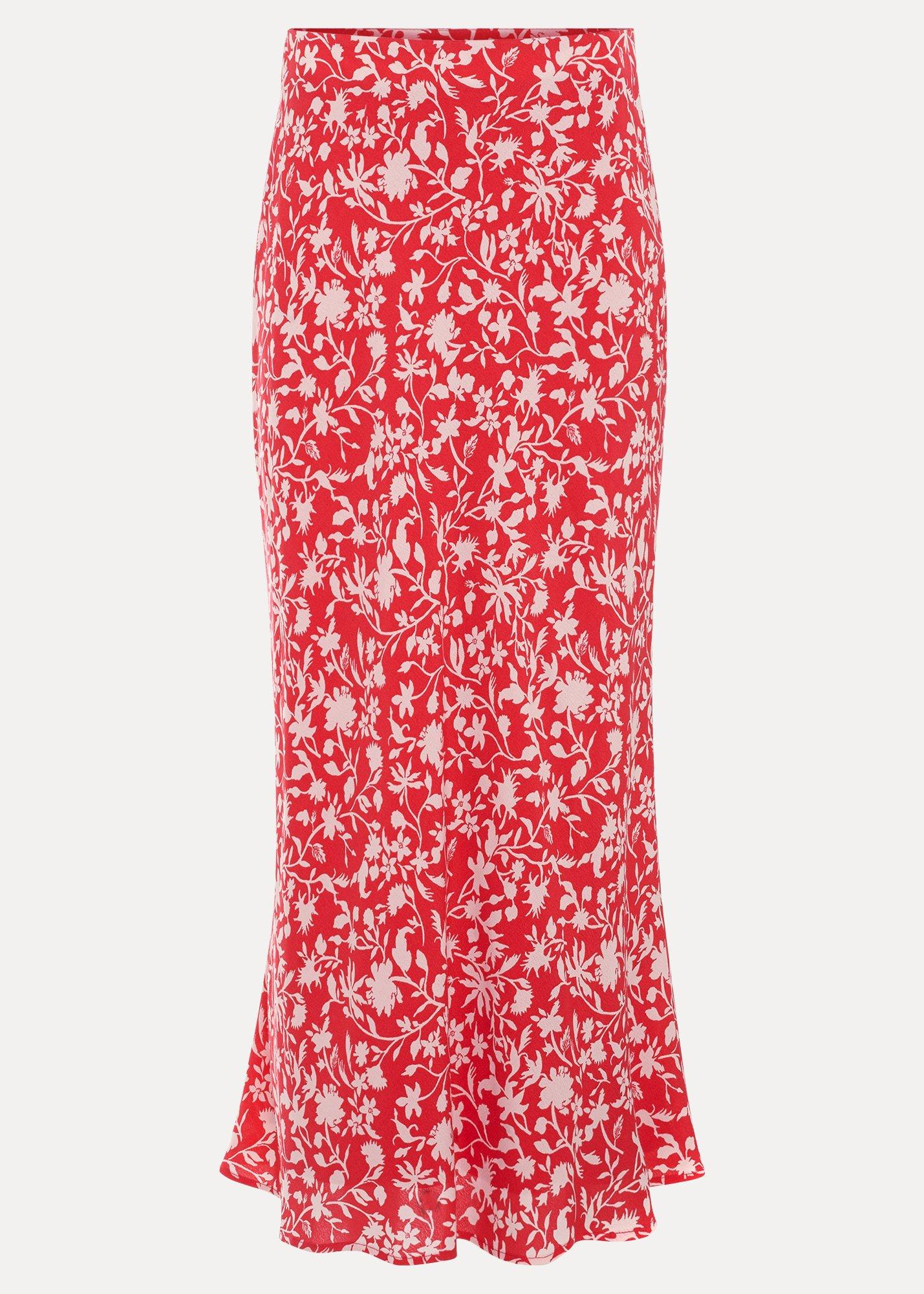 ${product-id}-Roxana Red Floral Print Midi Skirt -Red-${view-type}