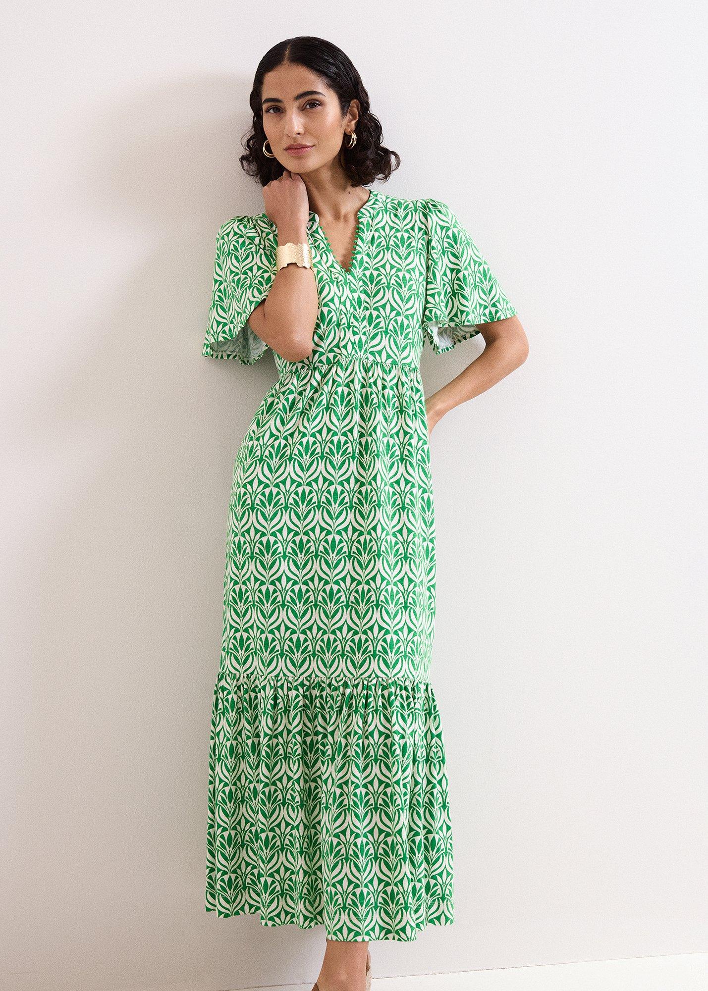 ${product-id}-Shakira Printed Jersey Midiaxi Dress-Green-${view-type}