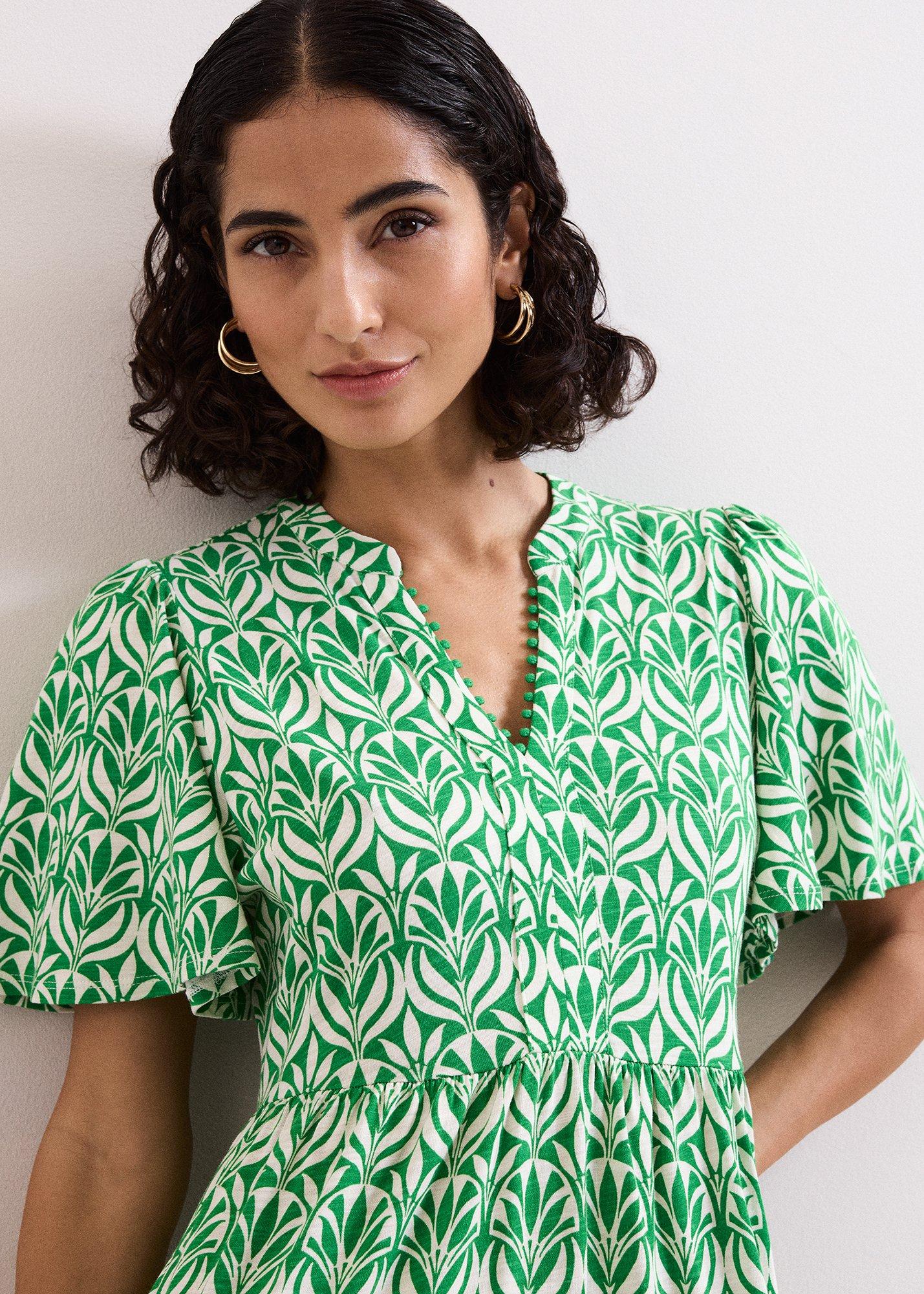 ${product-id}-Shakira Printed Jersey Midiaxi Dress-Green-${view-type}