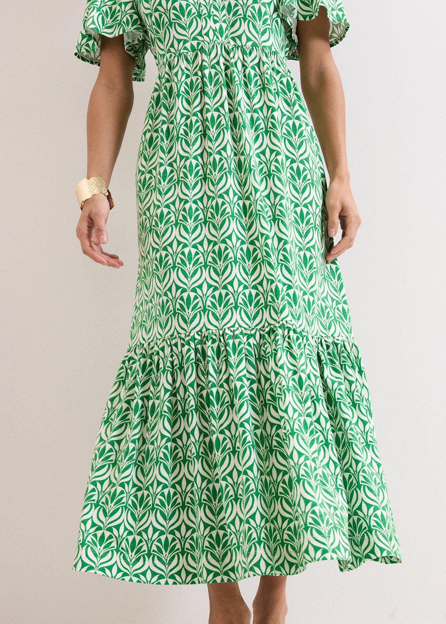 ${product-id}-Shakira Printed Jersey Midiaxi Dress-Green-${view-type}