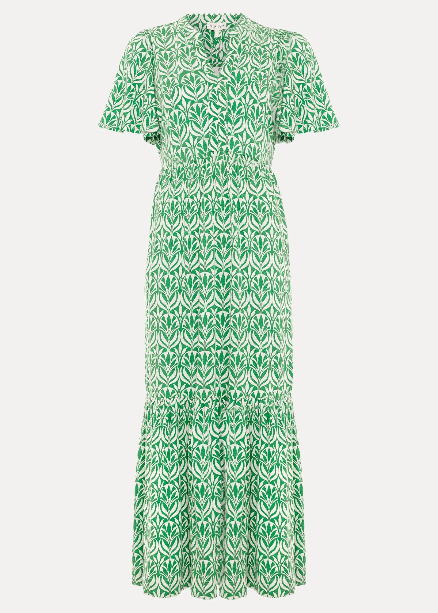 ${product-id}-Shakira Printed Jersey Midiaxi Dress-Green-${view-type}