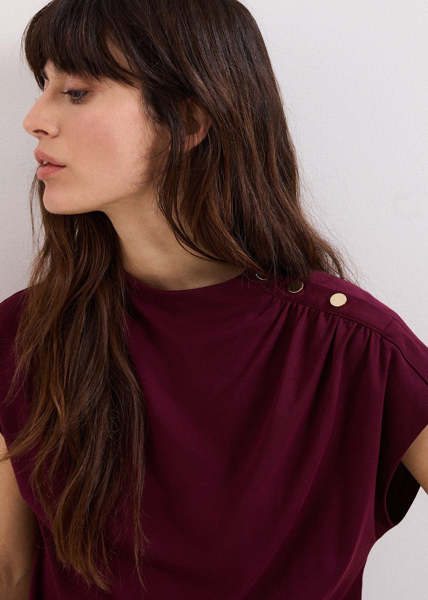 ${product-id}-Paige Ponte Gold Button Top-Burgundy-${view-type}
