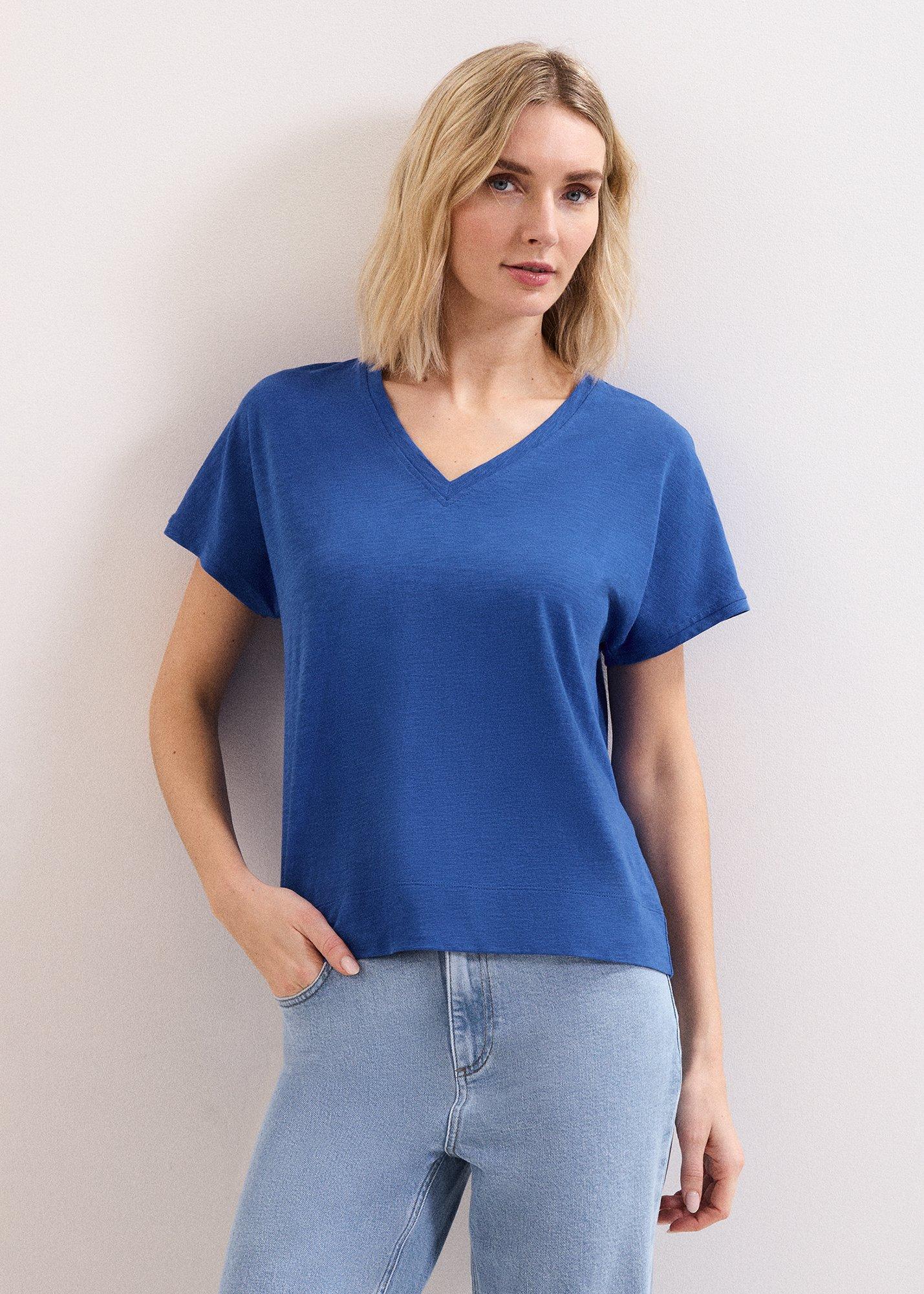 Saphiya Cotton Slub V Neck T-Shirt