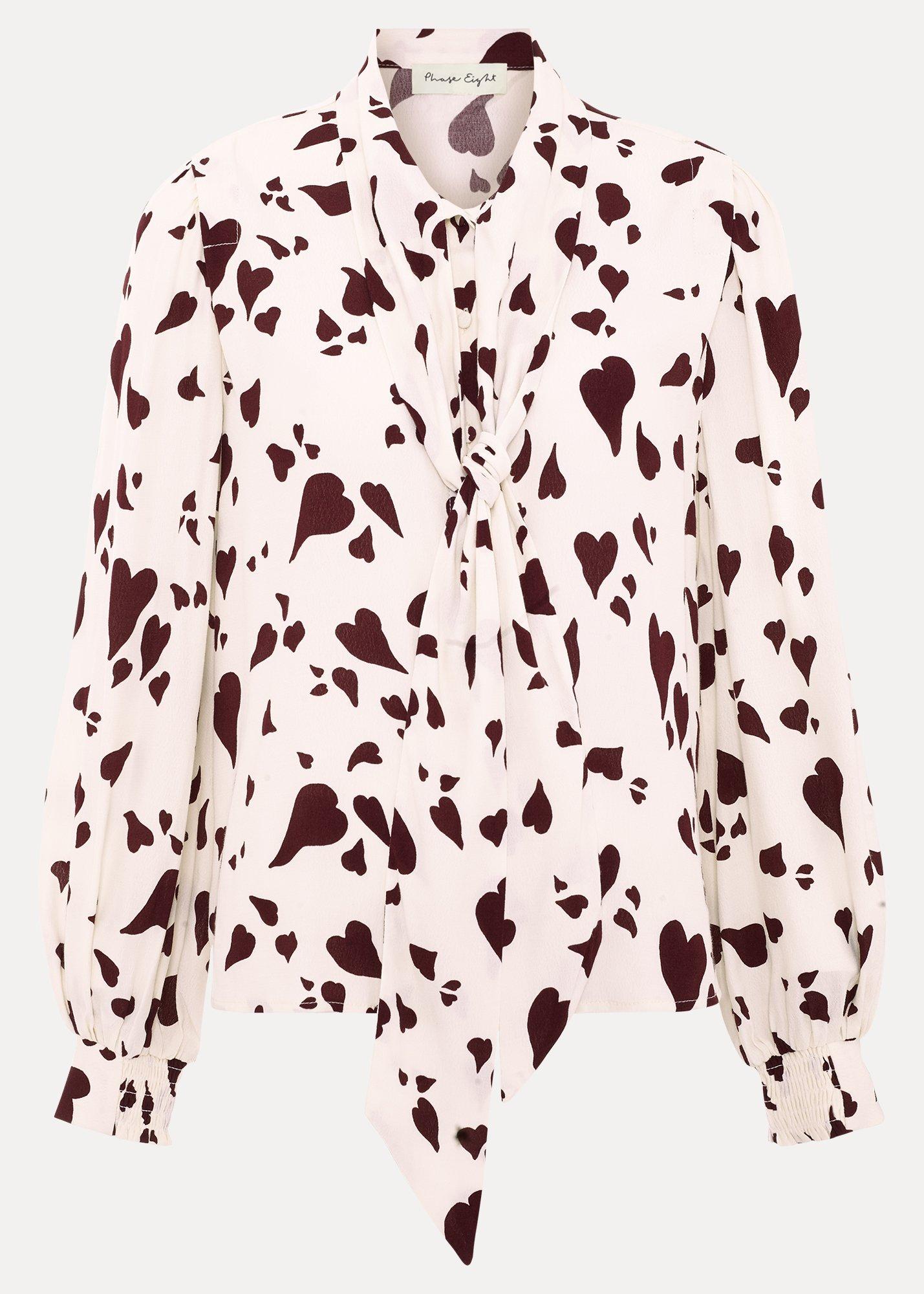 ${product-id}-Paloma Heart Print Tie Neck Blouse-White-${view-type}