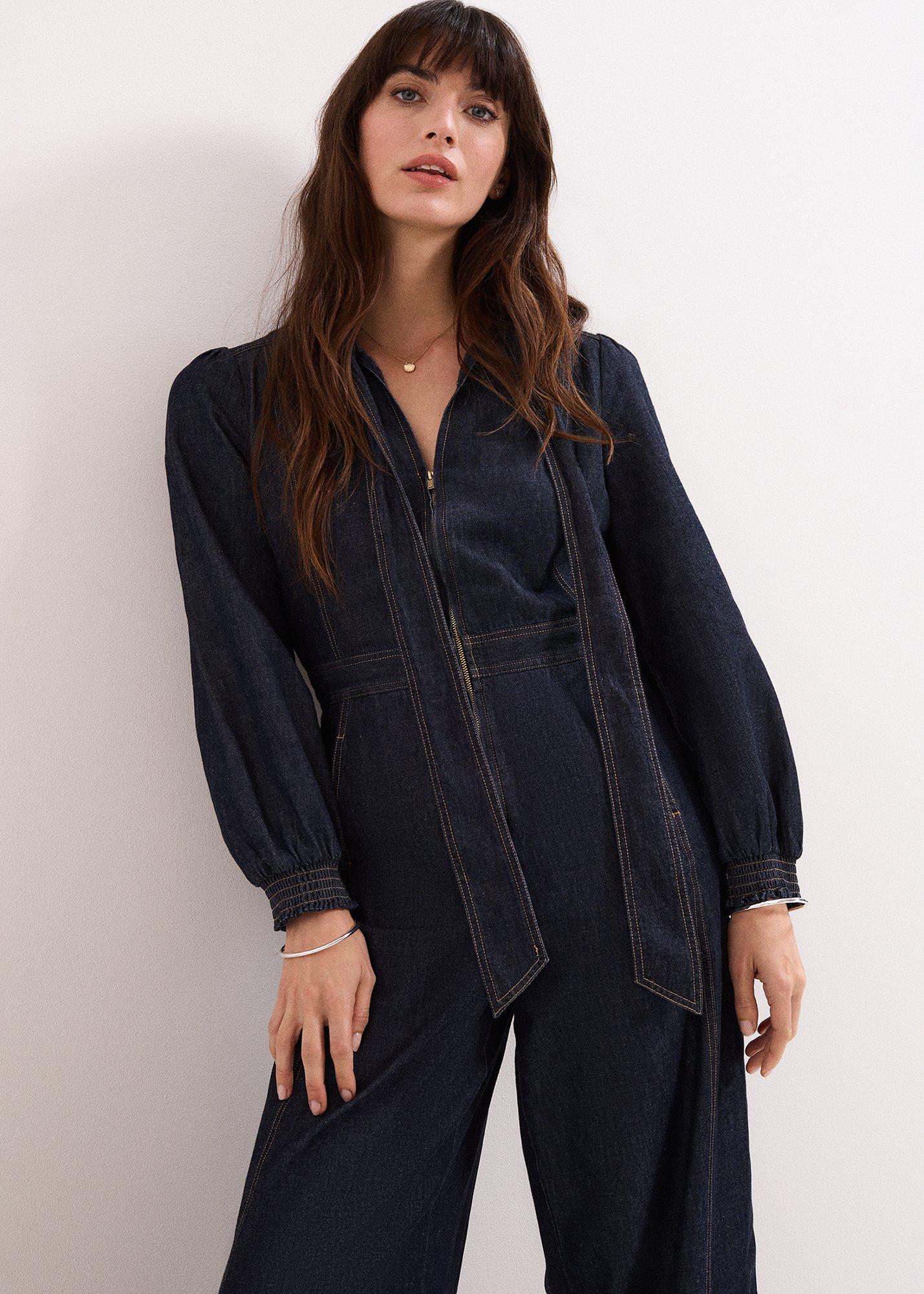 ${product-id}-Petite Patricia Denim Pussybow Jumpsuit-Indigo-${view-type}