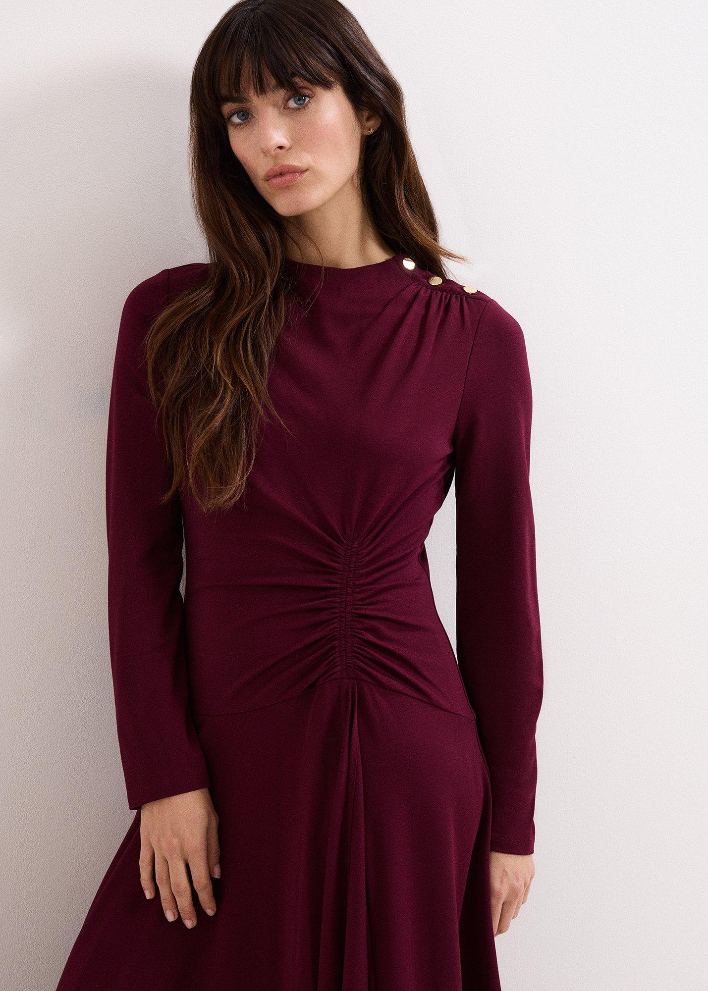 ${product-id}-Eugenia Ponte Button Jersey Midi Dress-Burgundy-${view-type}