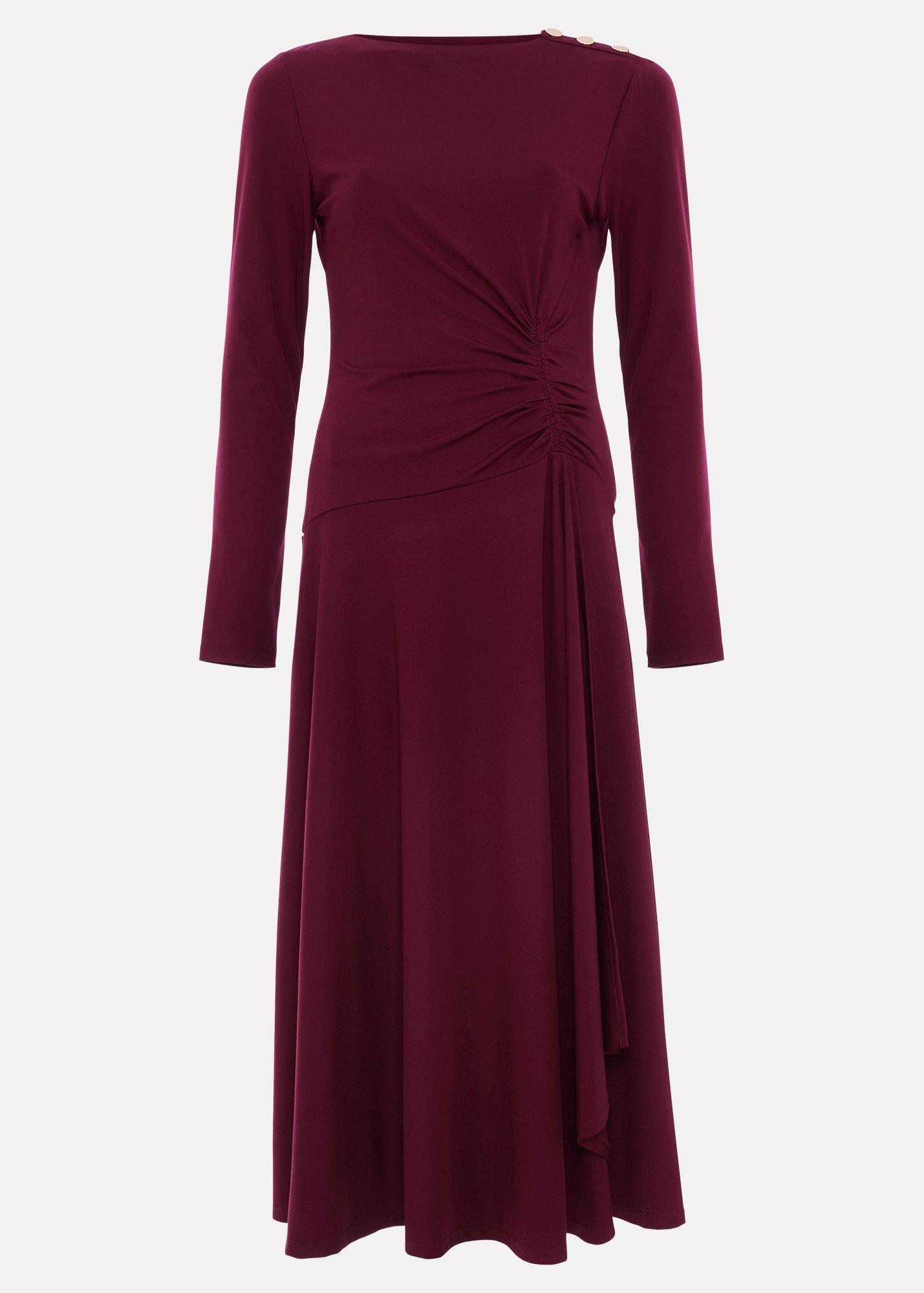 ${product-id}-Eugenia Ponte Button Jersey Midi Dress-Burgundy-${view-type}