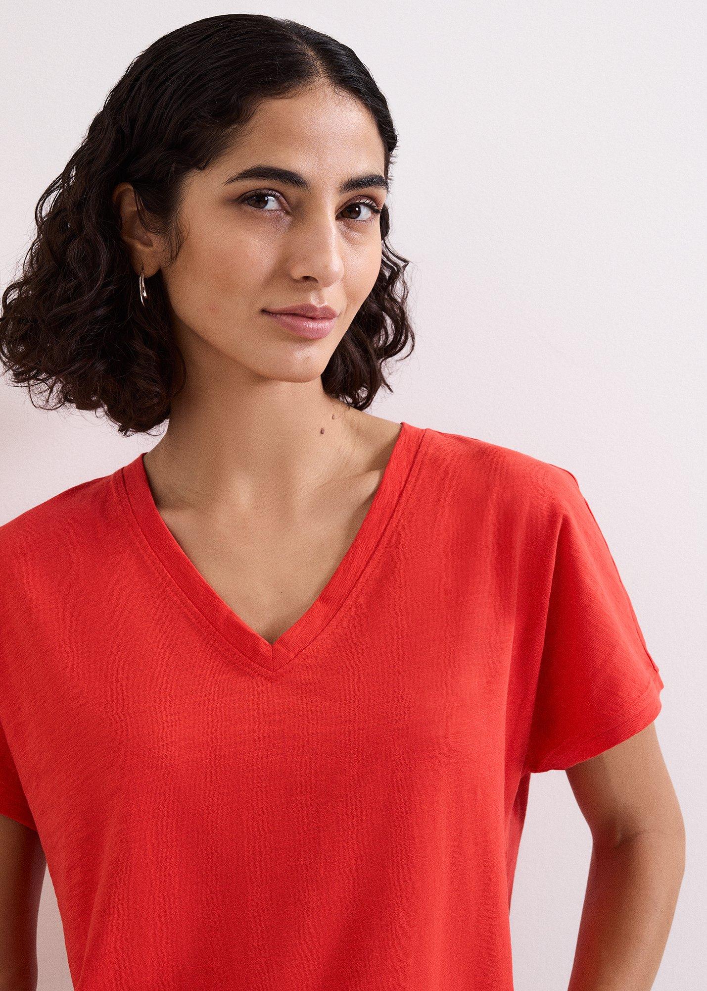 Saphiya Cotton Slub V Neck T-Shirt