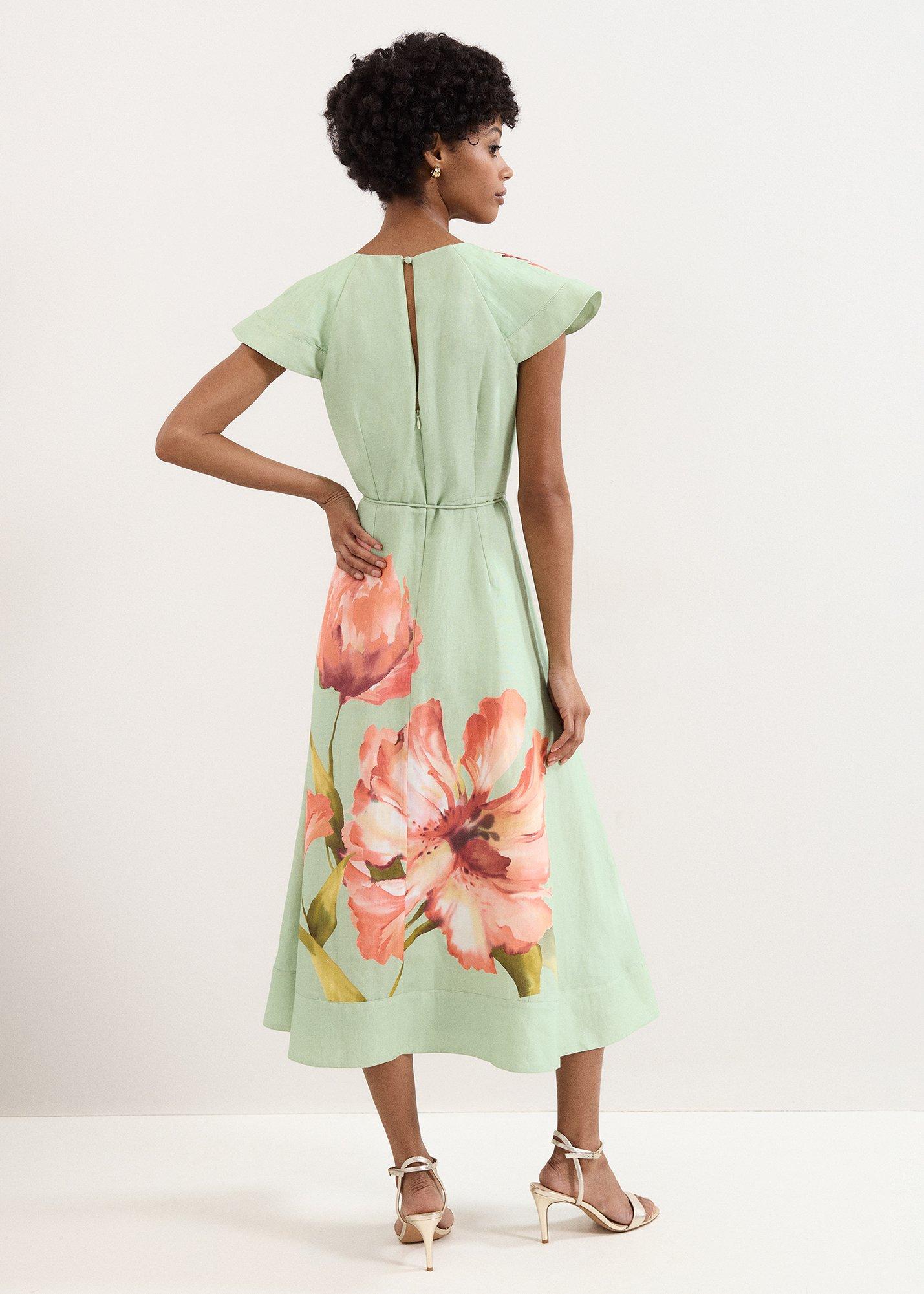 Petite Matilda Green Floral Midi Dress