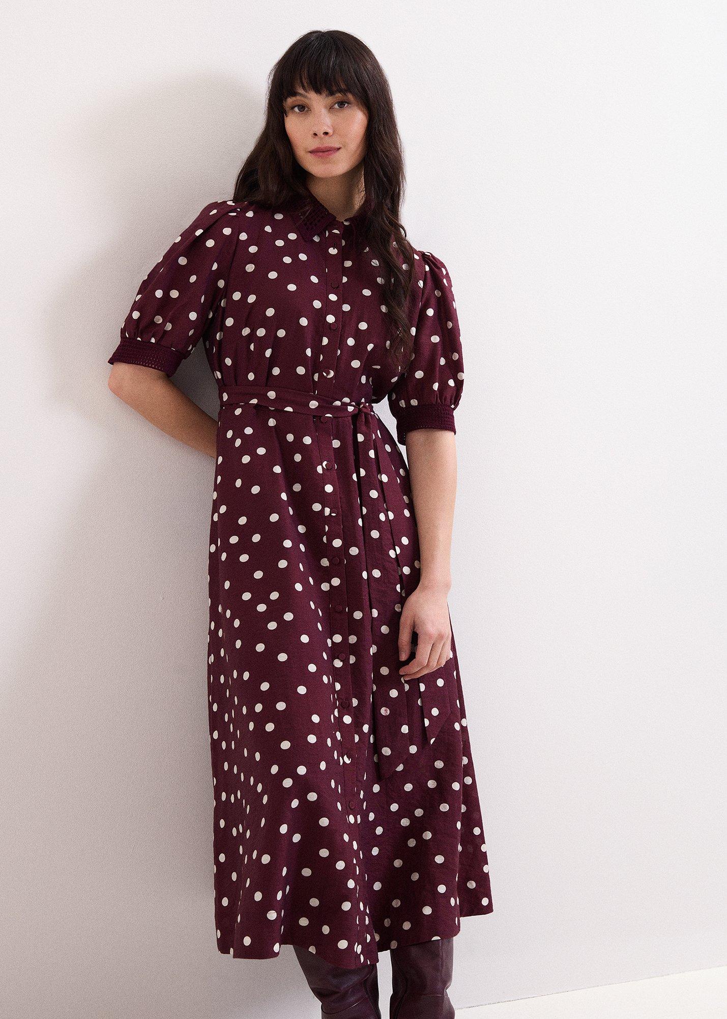 ${product-id}-Delphine Burgundy Spot Midi Dress-Burgundy-${view-type}