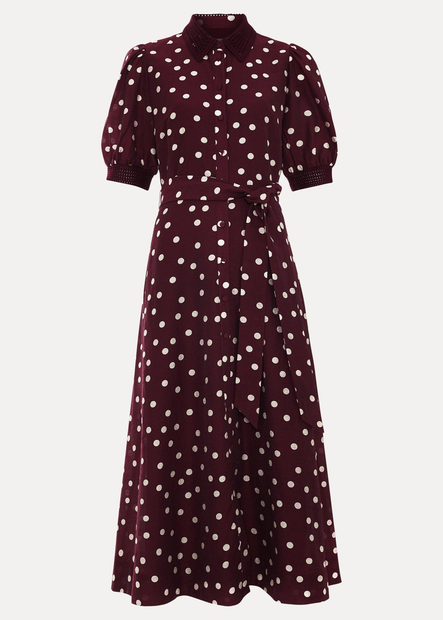 Delphine Burgundy Spot Midi Dress