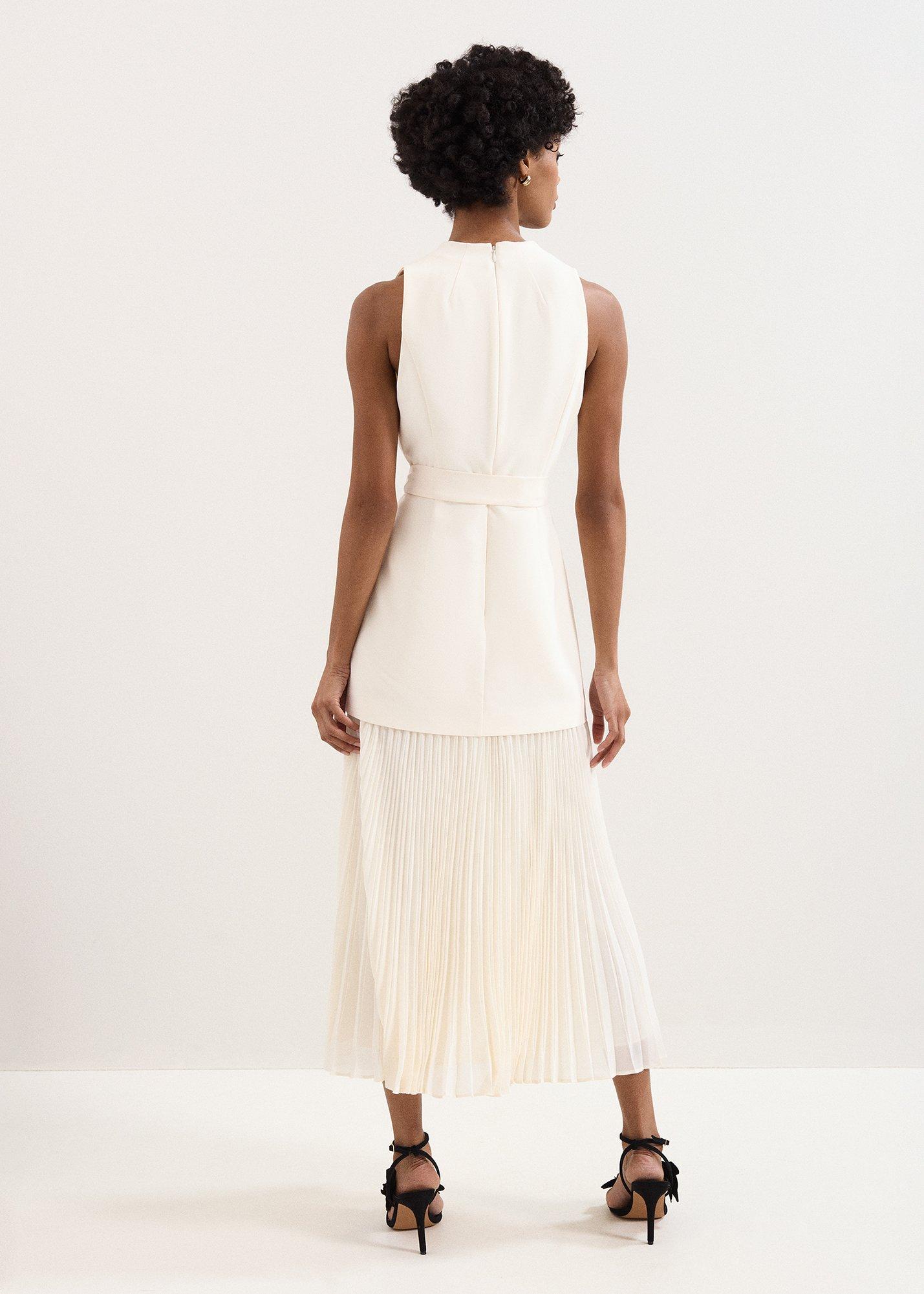 Pia Ivory Tailored Pleated Midi Dress