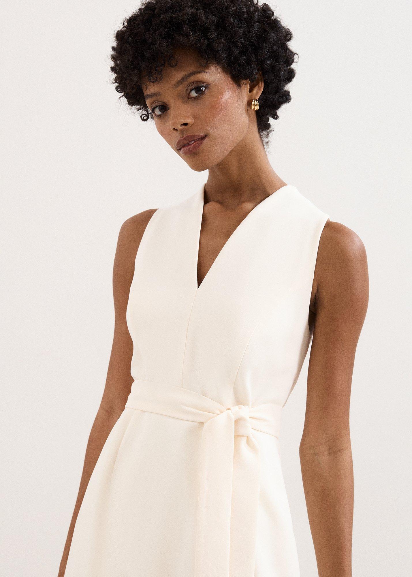 Pia Ivory Tailored Pleated Midi Dress