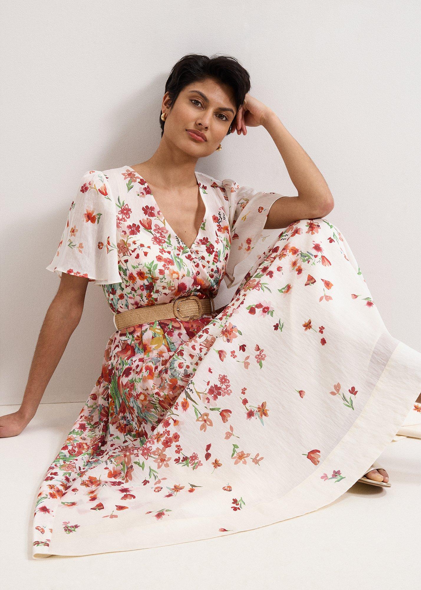 Lovette Cream Floral Midi Dress