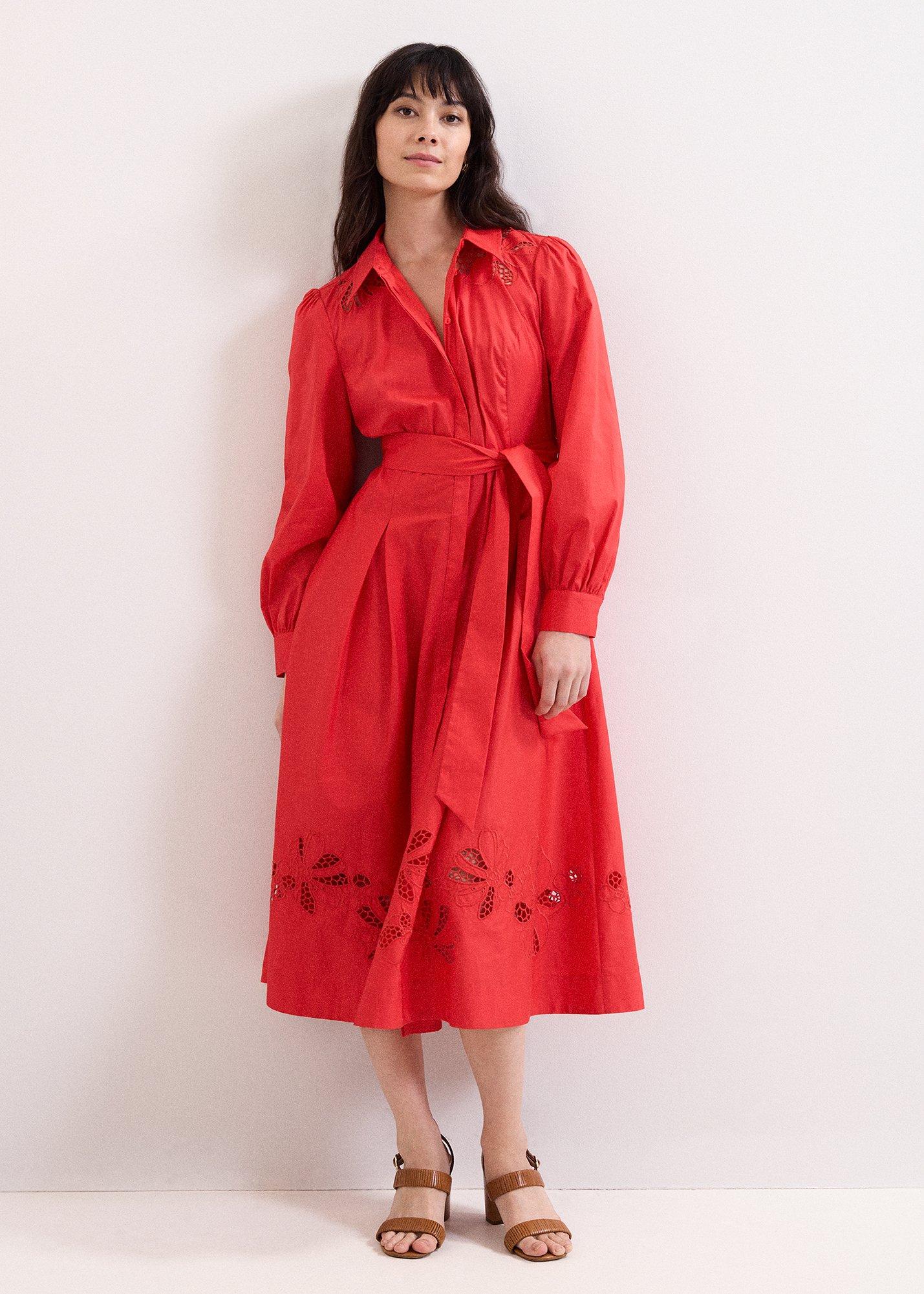 ${product-id}-Kim Red Floral Cutwork Shirt Midi Dress-Red-${view-type}