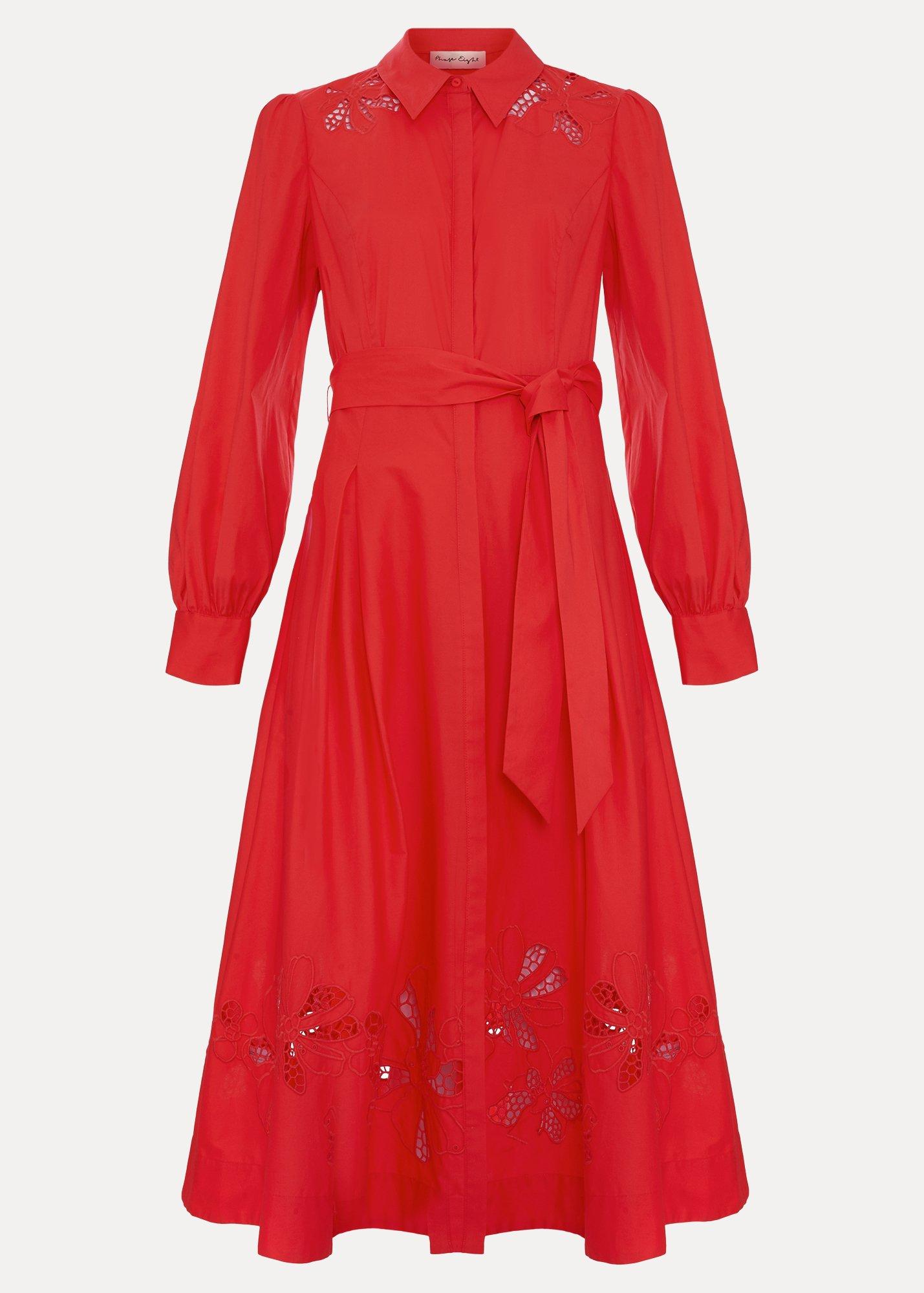 ${product-id}-Kim Red Floral Cutwork Shirt Midi Dress-Red-${view-type}