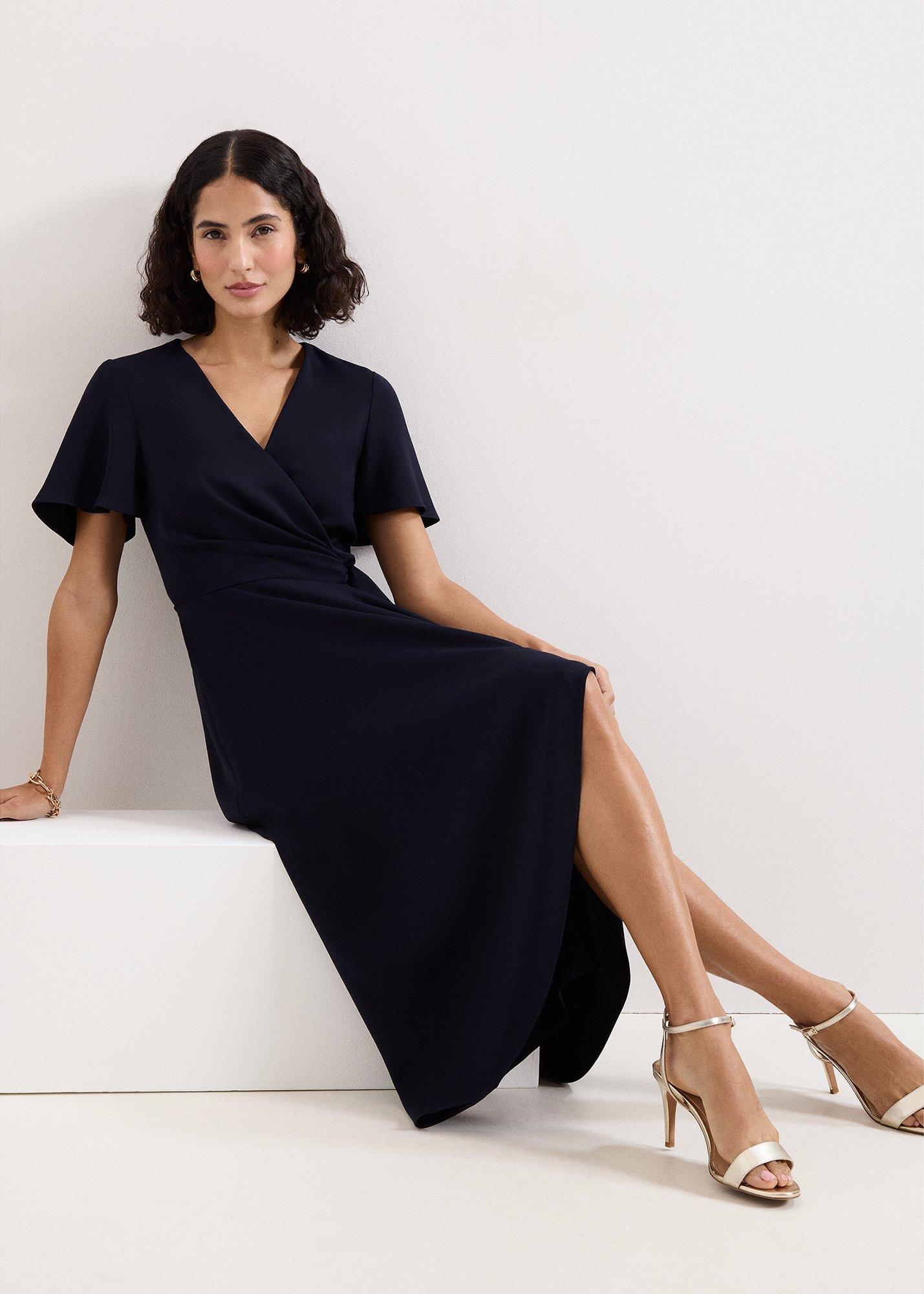 Julissa Navy Frill Wrap Dress