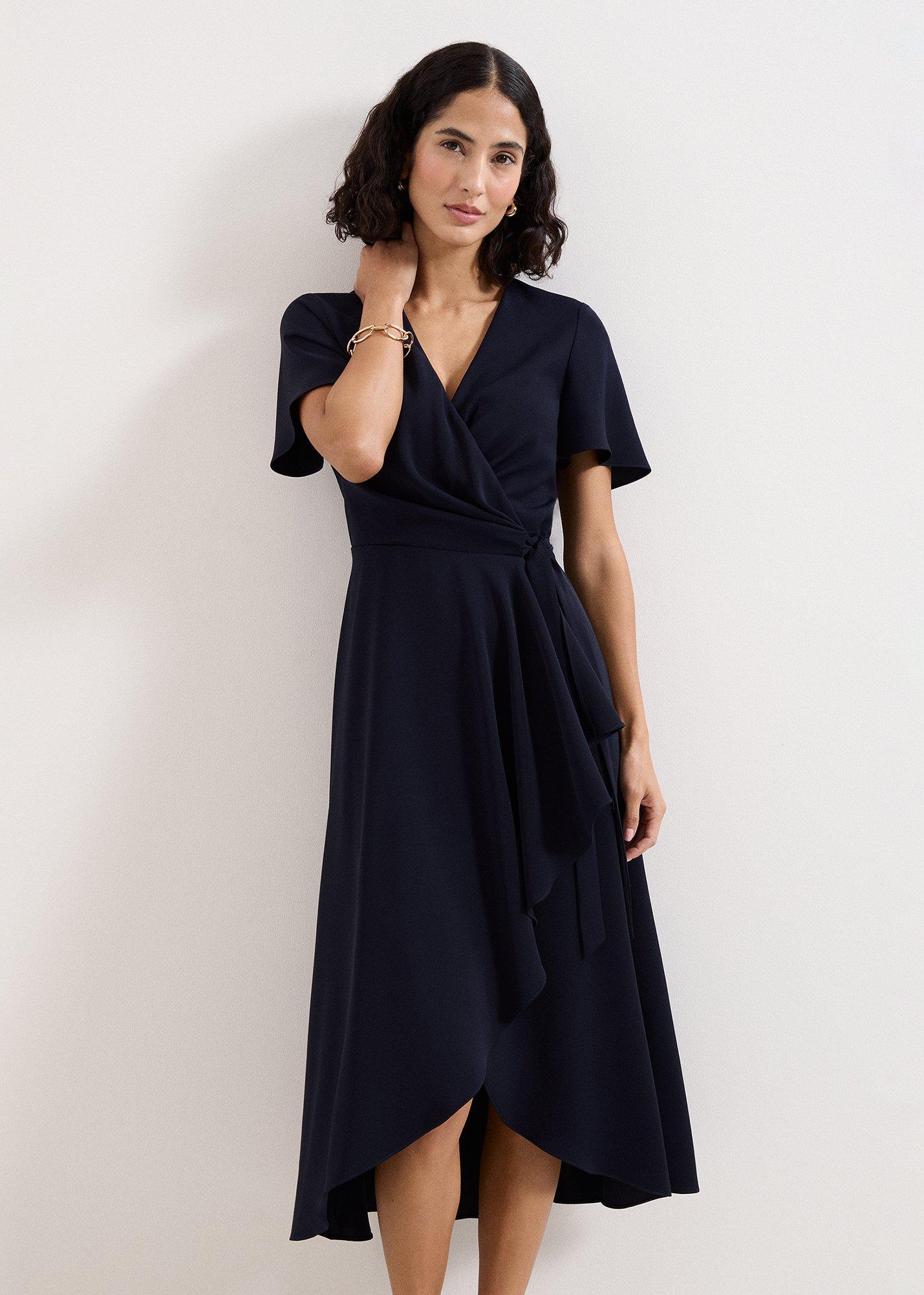 Julissa Navy Frill Wrap Dress